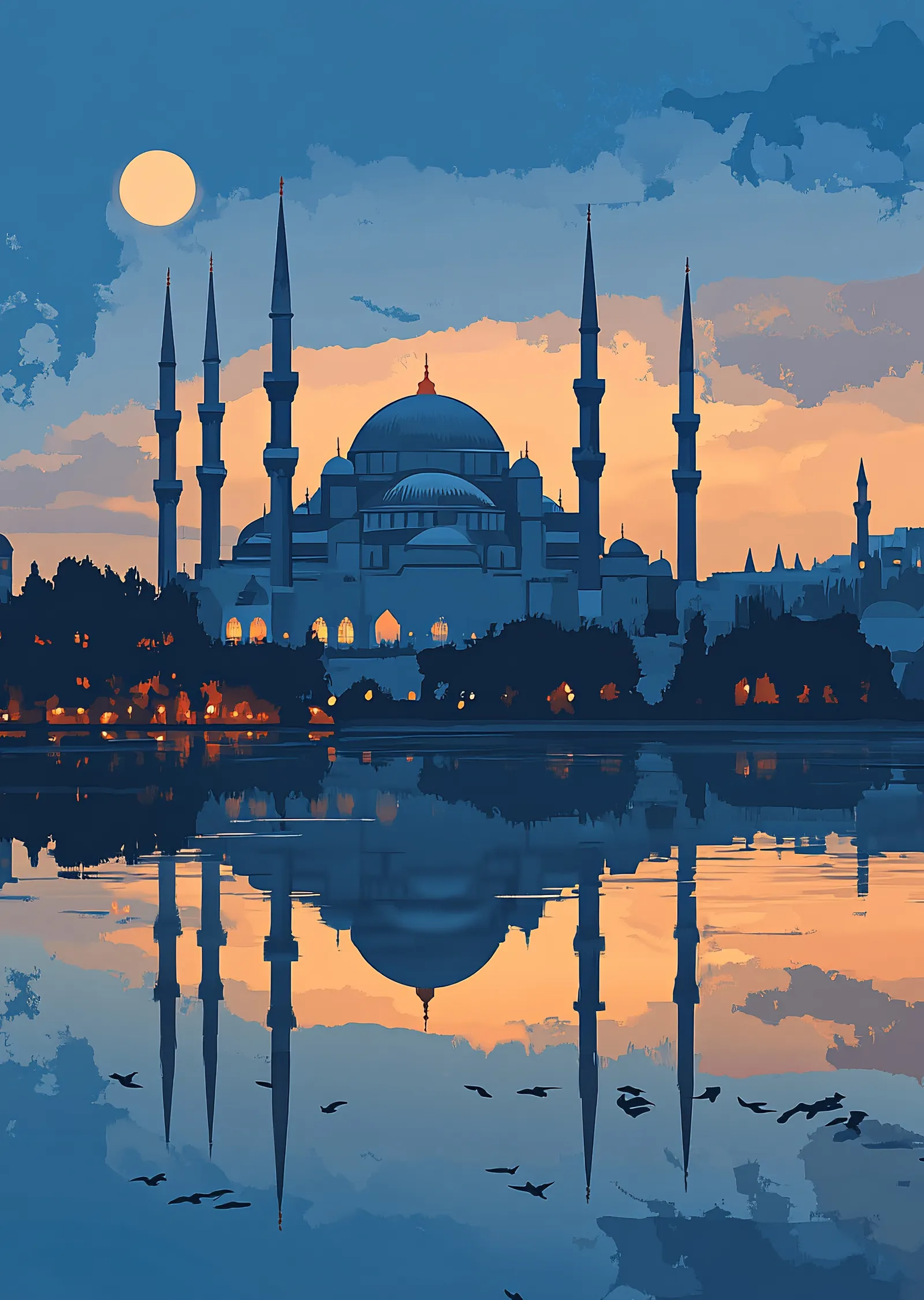 İstanbul Silueti: Mavi Camii ve Gün Batımı metal tablo