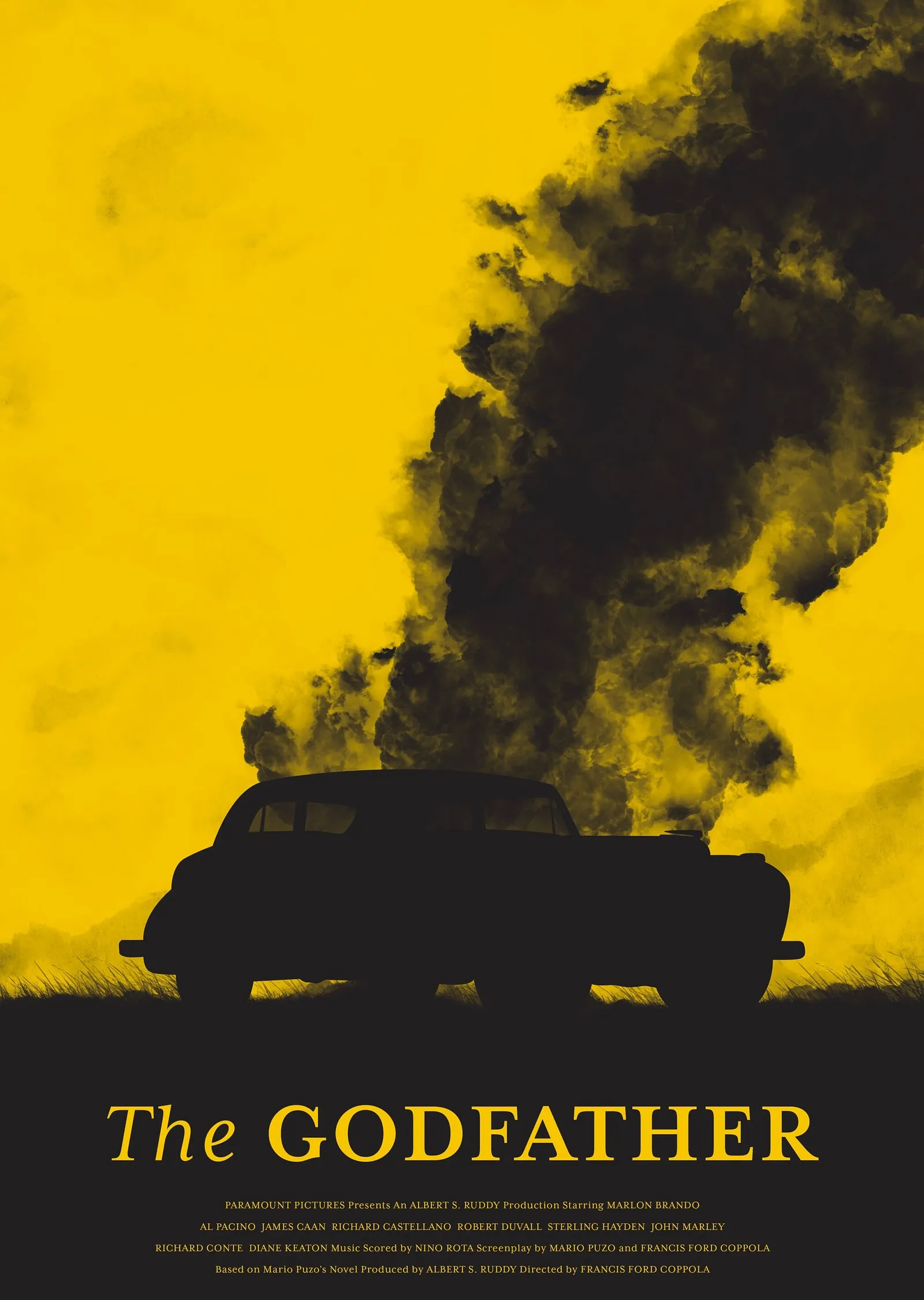 The Godfather - Sarı Fonda Siluet Araba metal tablo