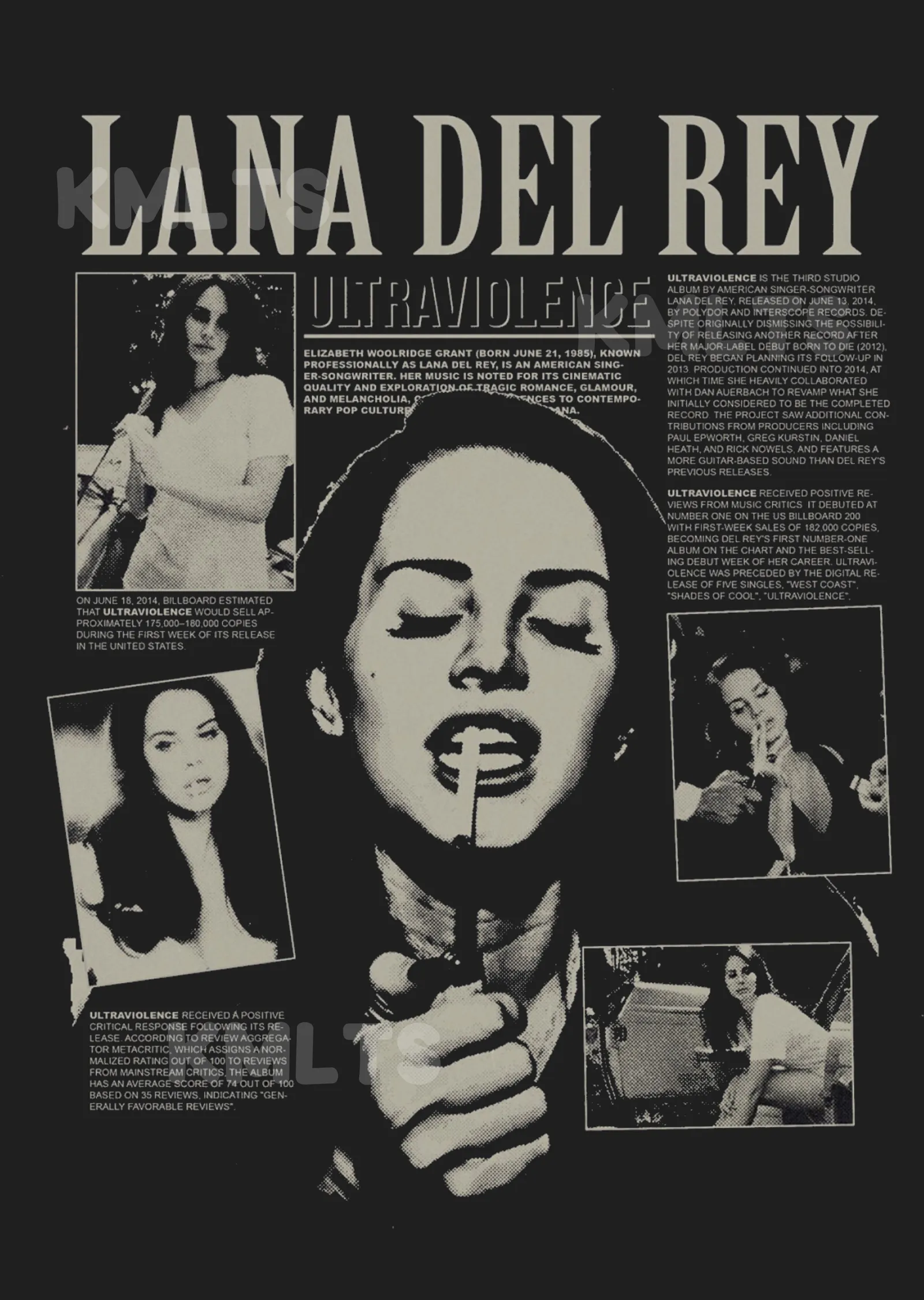 Lana Del Rey Ultraviolence Siyah Beyaz metal tablo