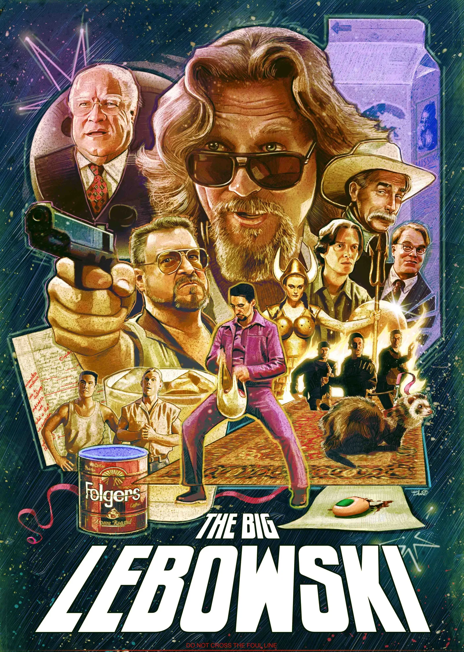 The Big Lebowski - Turuncu ve Lacivert Akışkan Dalgalar metal tablo