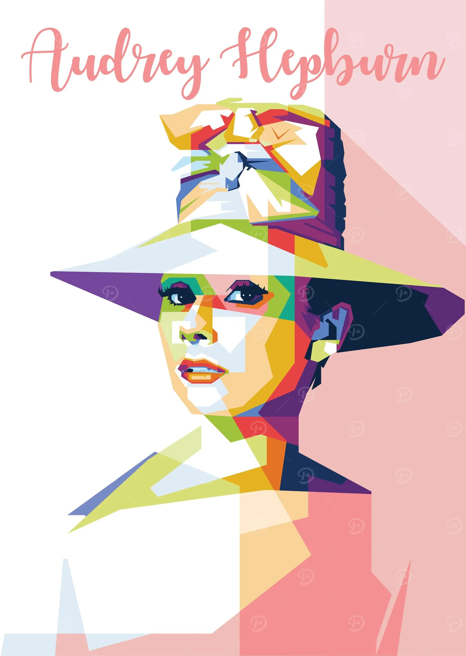 Audrey Hepburn - Çokrenkli Geometrik Portre metal tablo