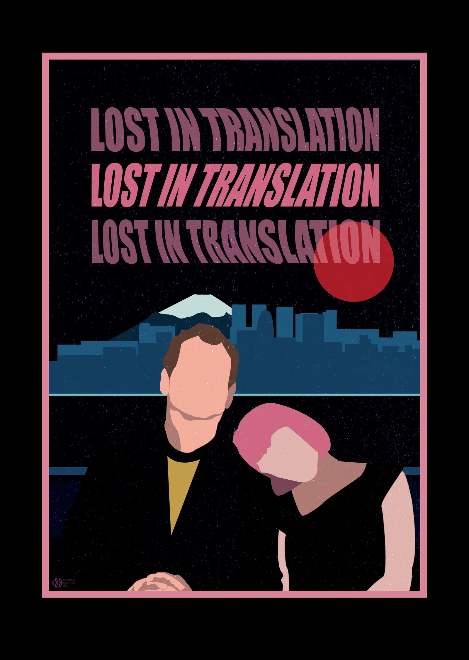 Lost in Translation - Pembe Kare Siluet metal tablo