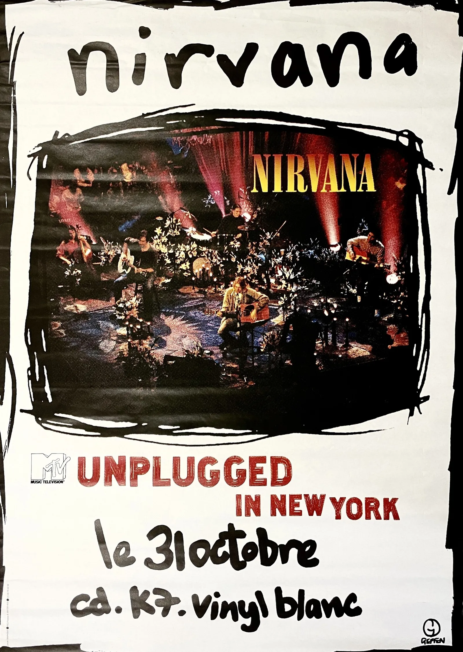 Nirvana Unplugged New York - Beyaz Zeminli Siyah Çerçeve metal tablo