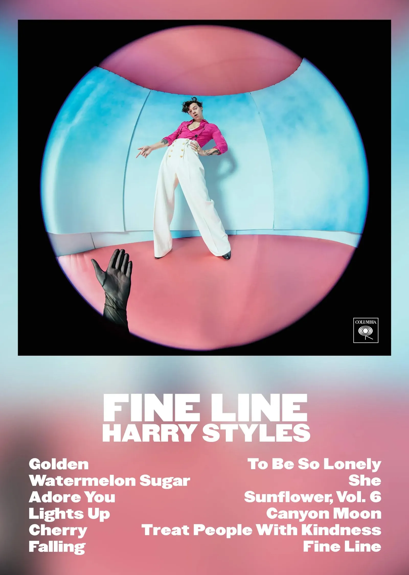Harry Styles Fine Line - Pembe Mavi Dalgalar ve El metal tablo