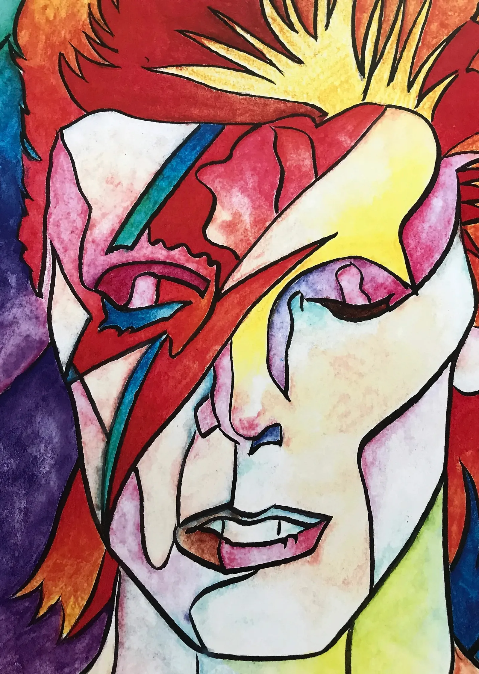 David Bowie: Renkli Kübist Portre metal tablo