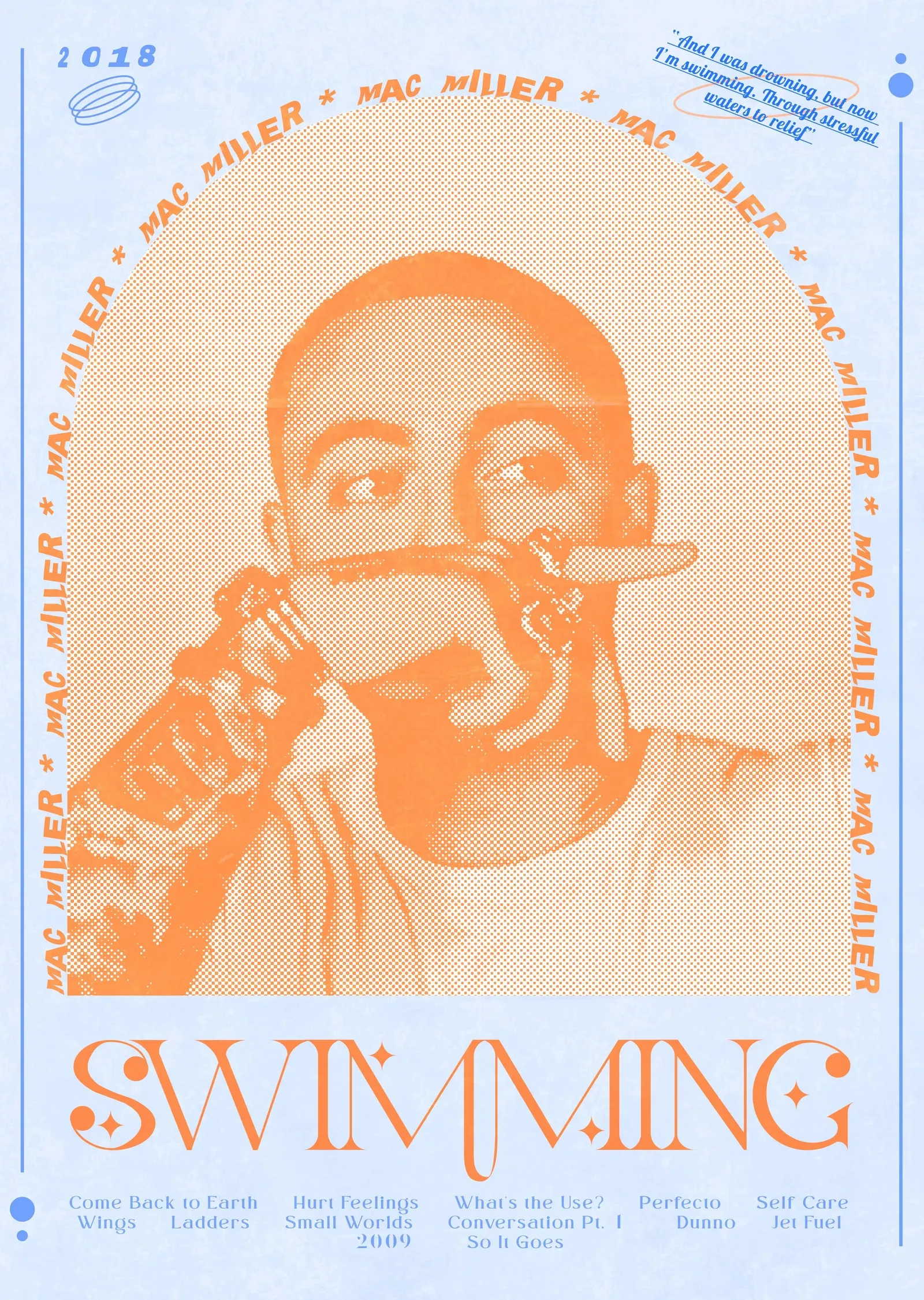 Mac Miller - Swimming Turuncu ve Mavi Dalgalar metal tablo