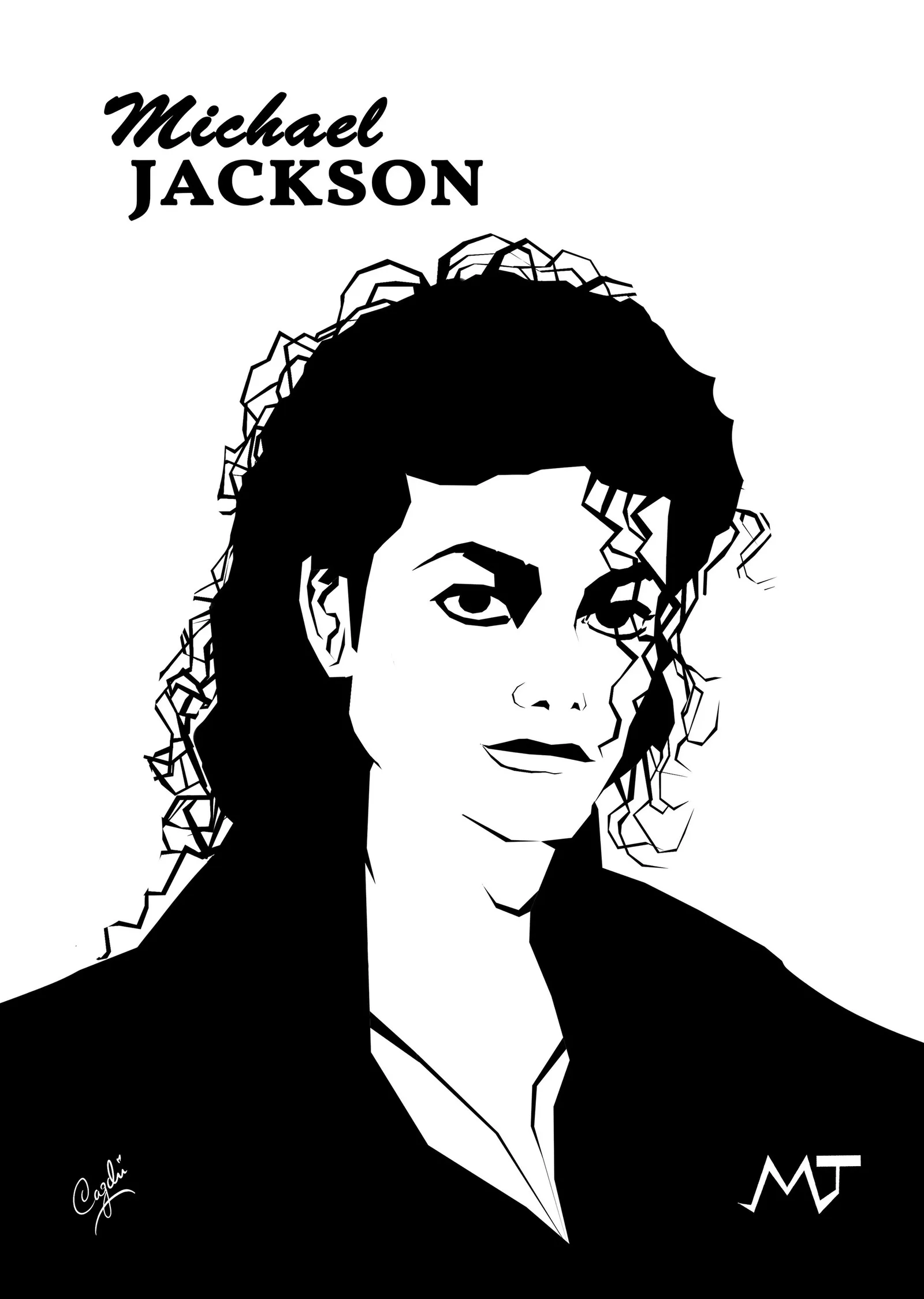 Michael Jackson - Siyah ve Beyaz Geometrik Portre metal tablo