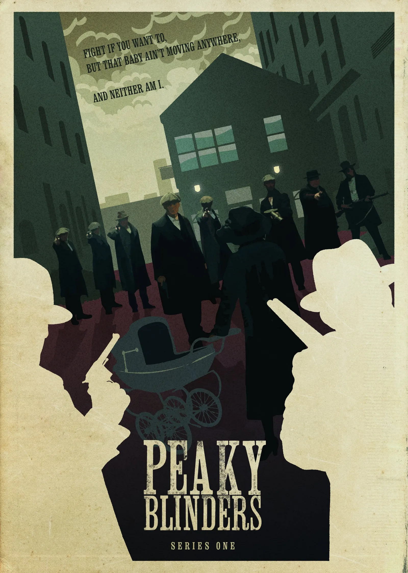 Peaky Blinders - Vintage Bebekli Silahlı Çatışma Sahnesi metal tablo