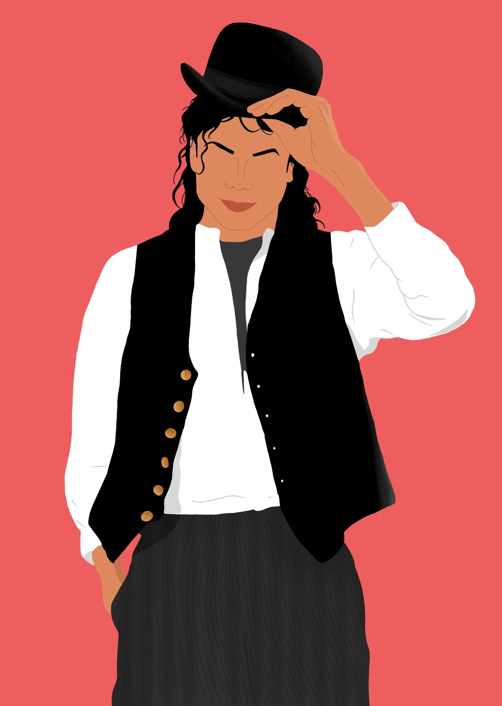 Michael Jackson - Turuncu Arka Planlı Portre metal tablo