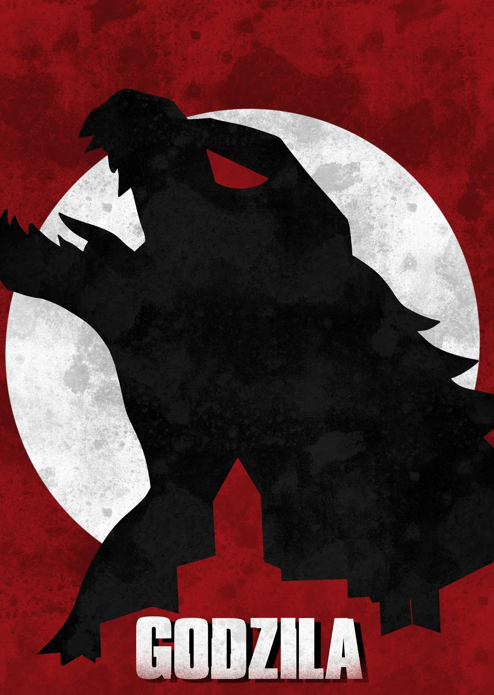 Godzilla: Kırmızı Zemin Silüet metal tablo