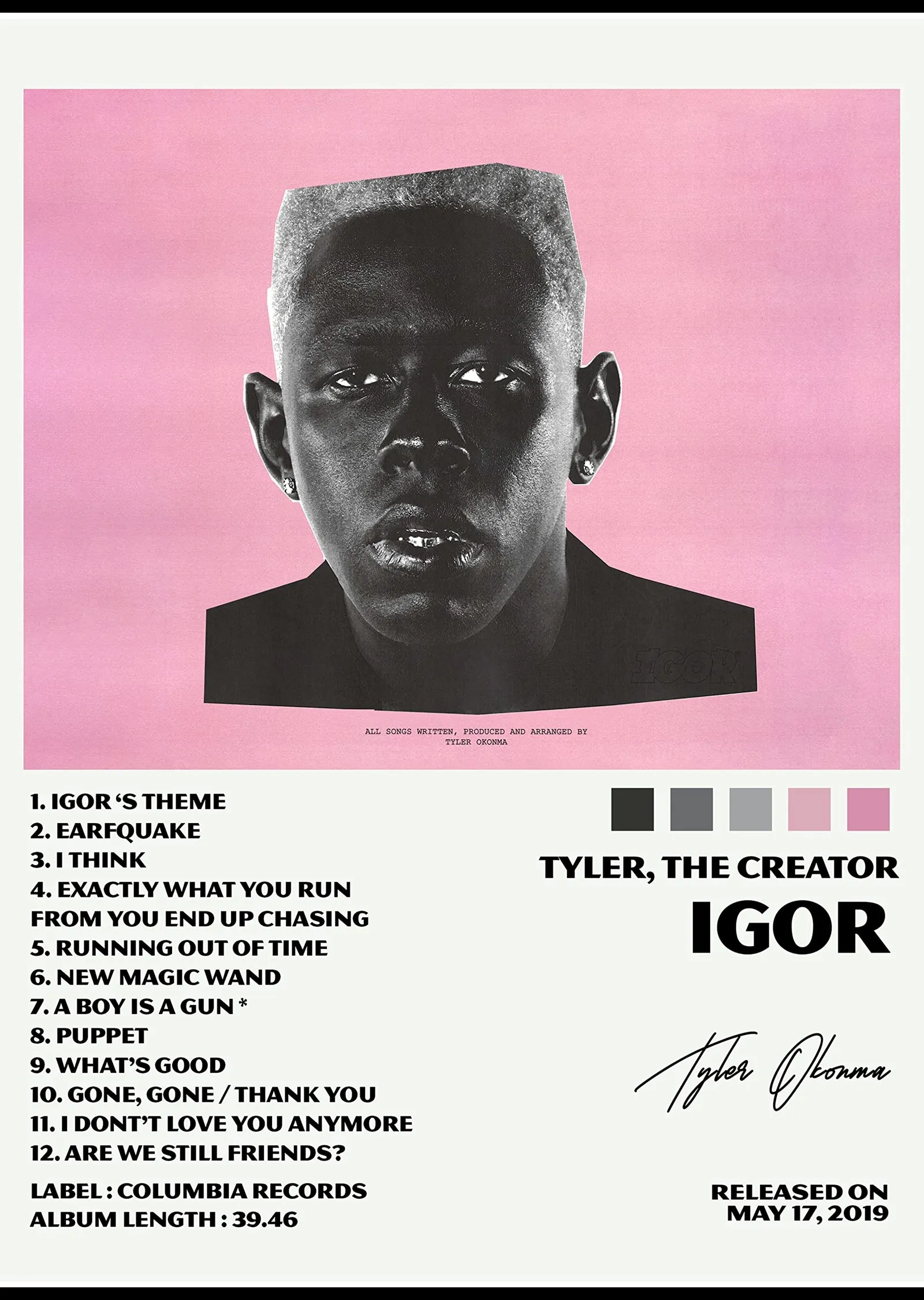 Tyler, The Creator - Igor (Pembe Arka Planlı Portre) metal tablo