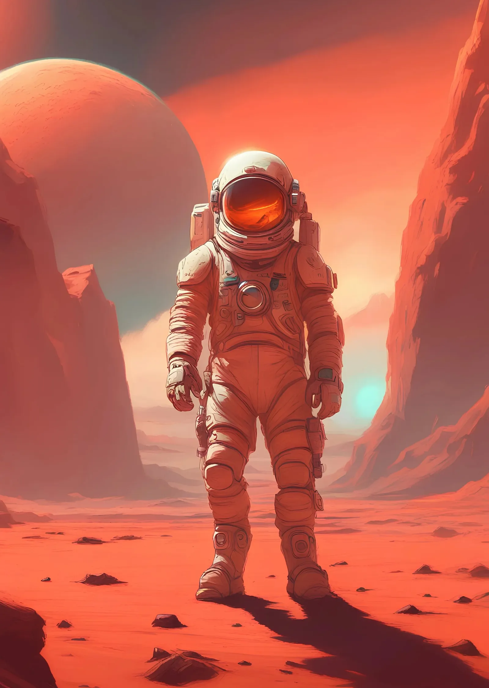 Mars'ta Astronot metal tablo