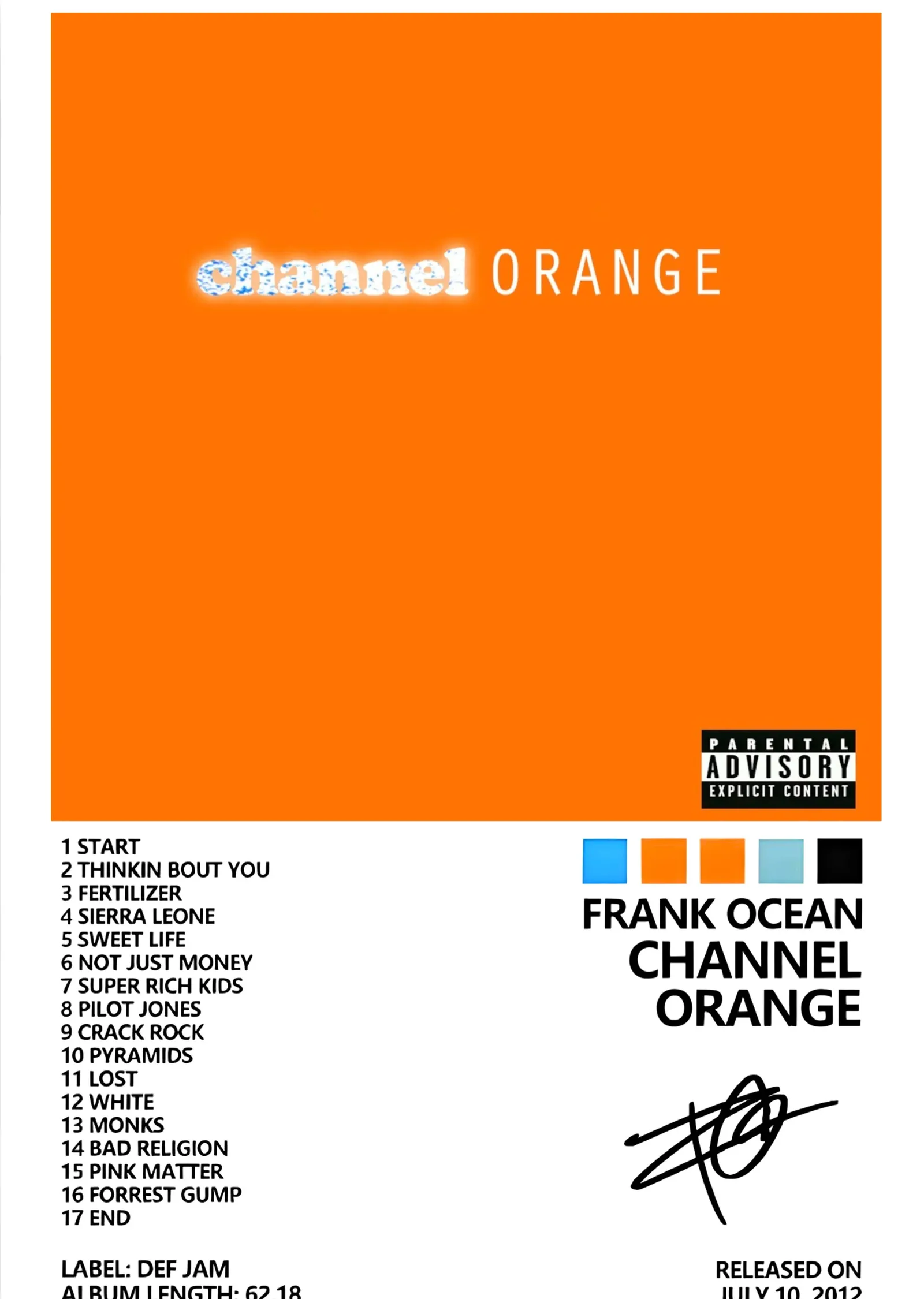 Frank Ocean - Channel Orange Turuncu metal tablo