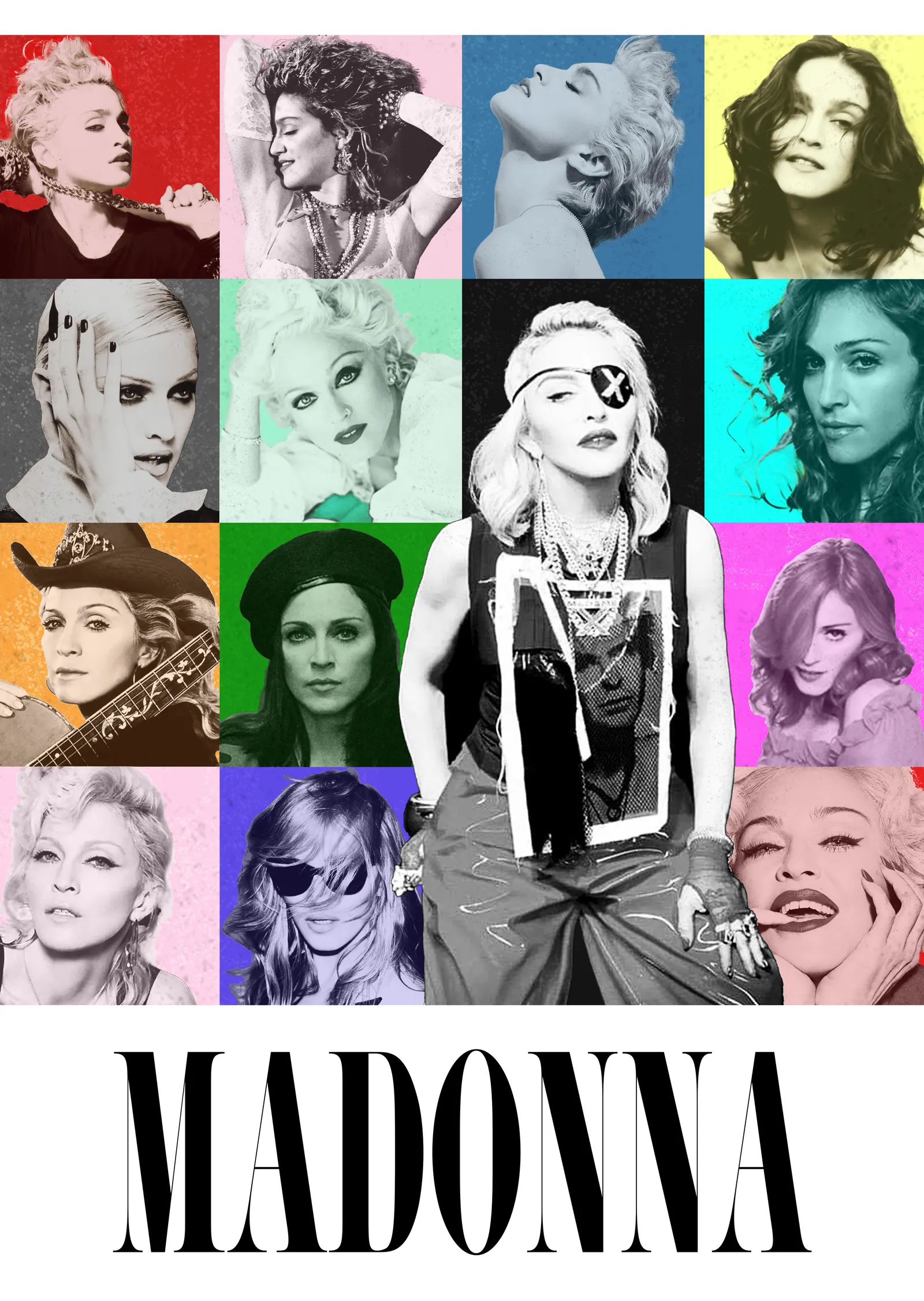 Madonna Renkli Kareler Portre metal tablo