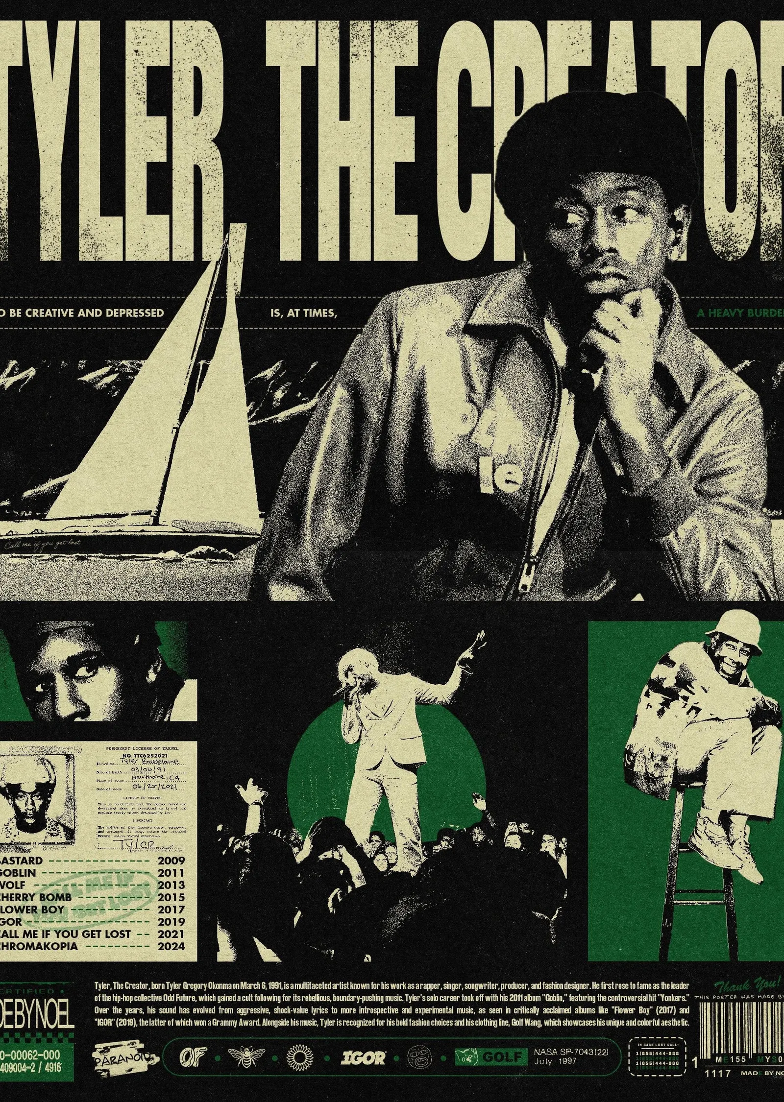 Tyler, The Creator - Siyah Beyaz Çizim metal tablo