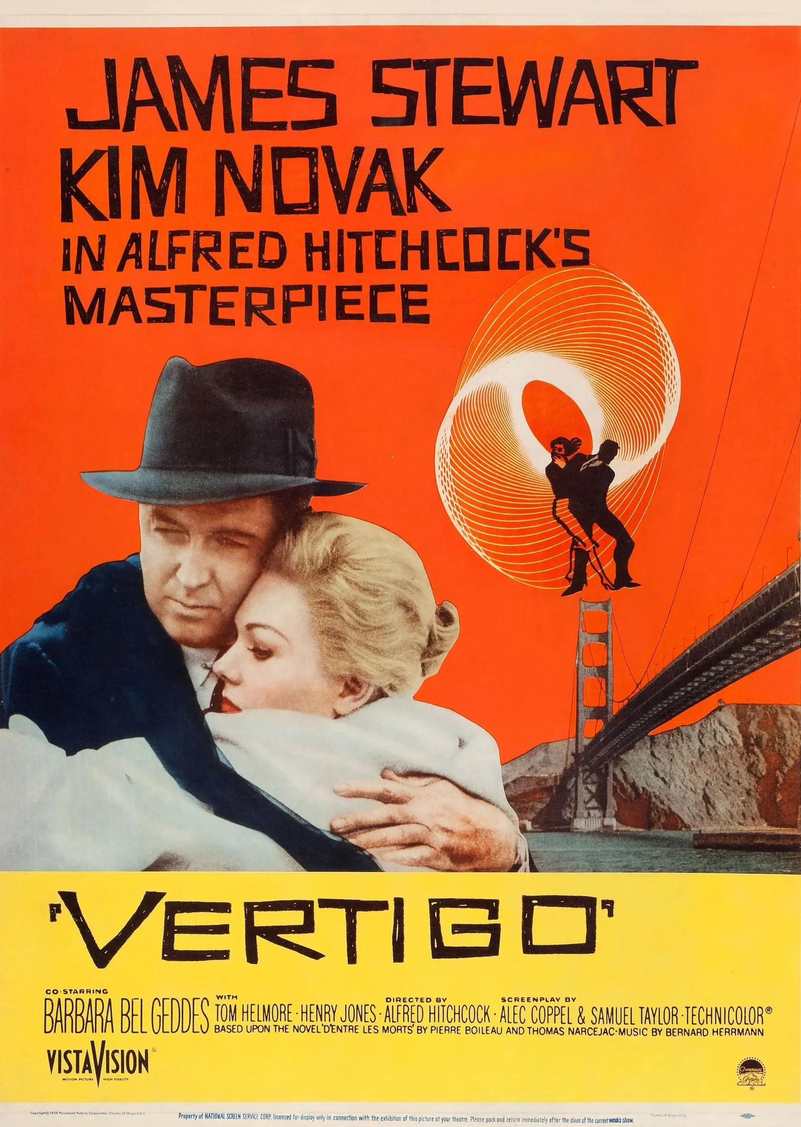Vertigo Film Posteri - Turuncu Arka Planlı Vertigo metal tablo