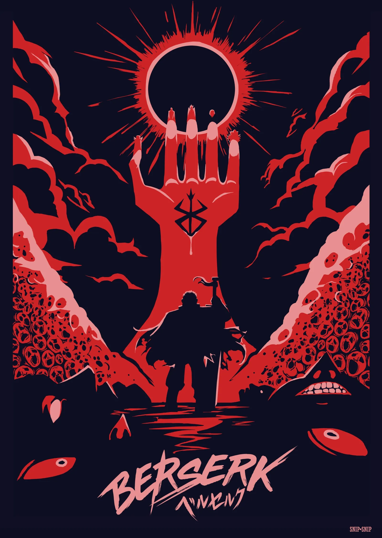 Berserk - Kırmızı El ve Güneş Çemberi metal tablo