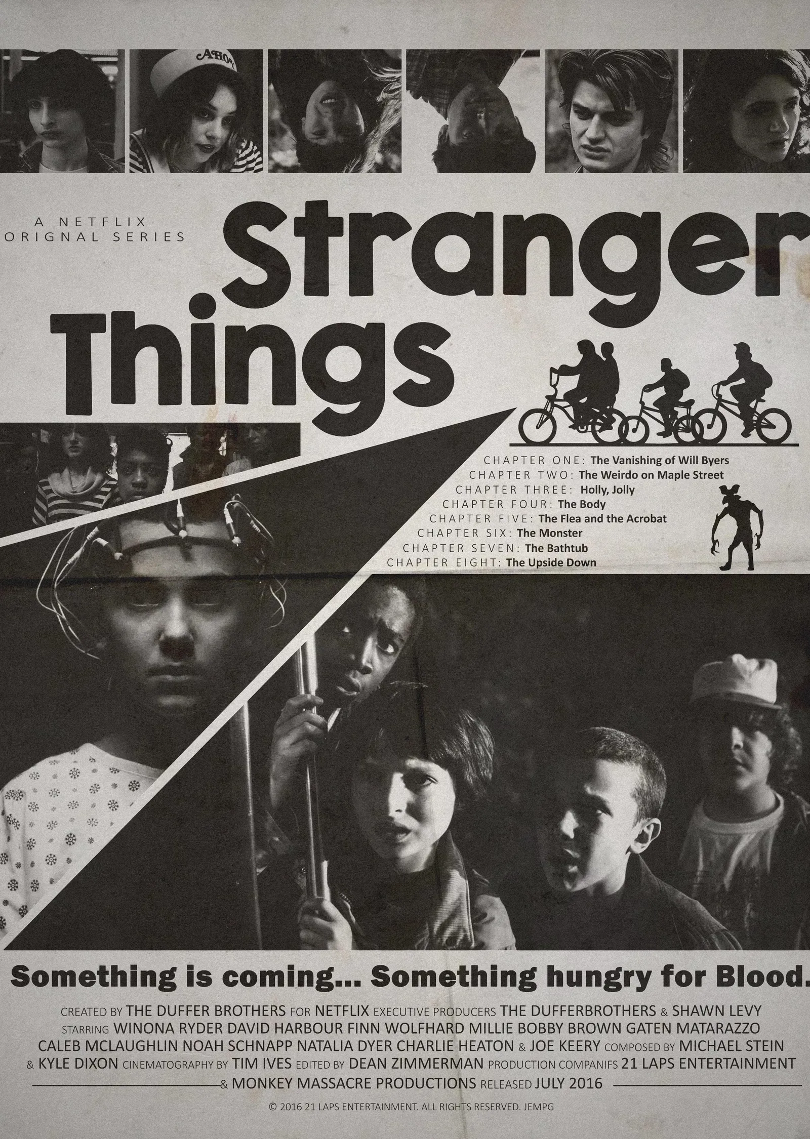 Stranger Things - Gri Tonlu Film metal tablo