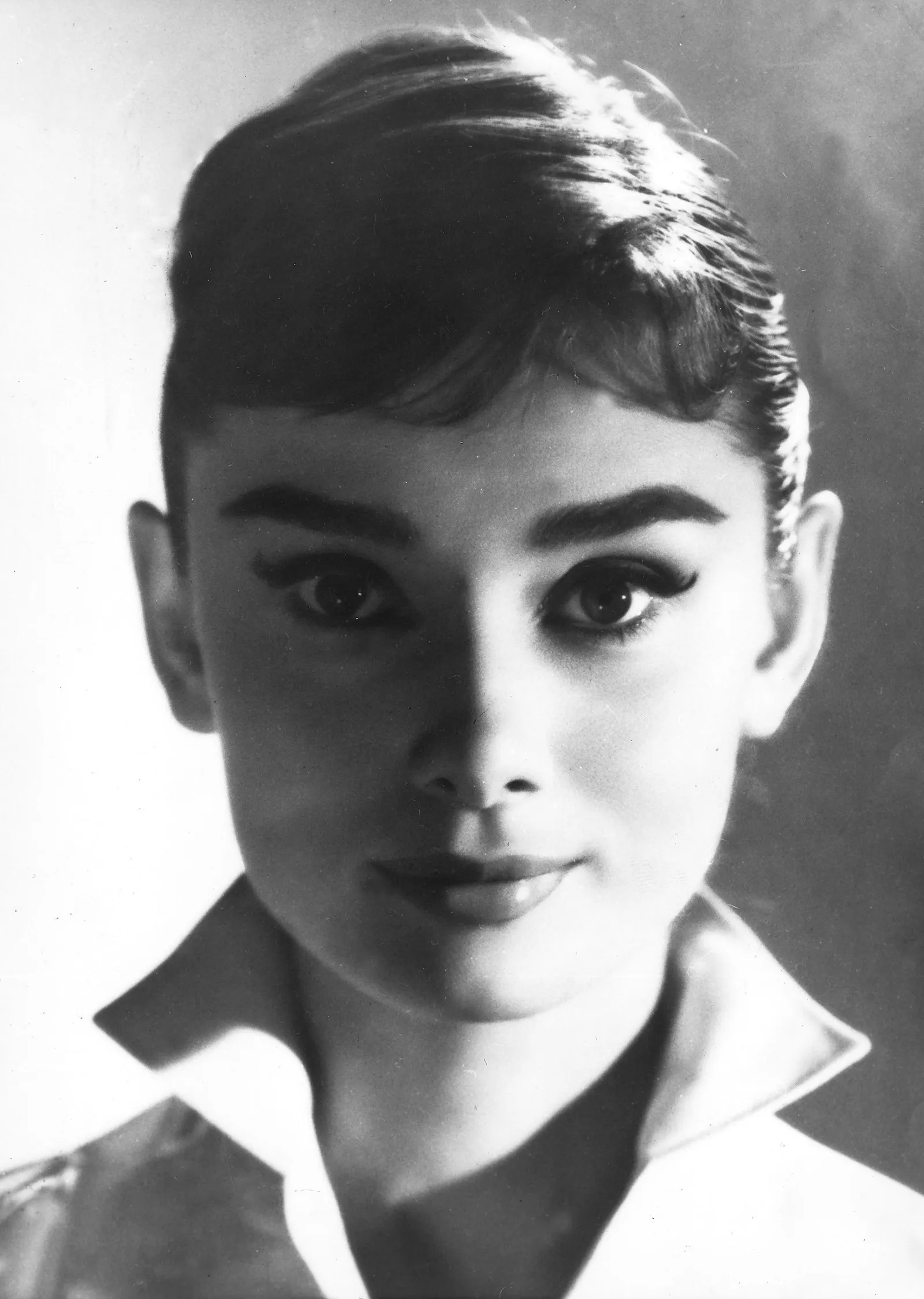 Siyah Beyaz Audrey Hepburn Portresi metal tablo