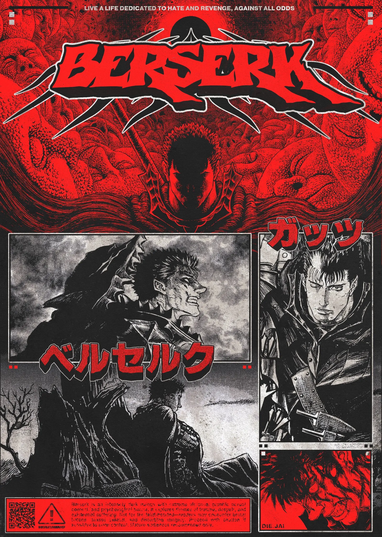 Berserk - Kırmızı İlkel Desenli metal tablo