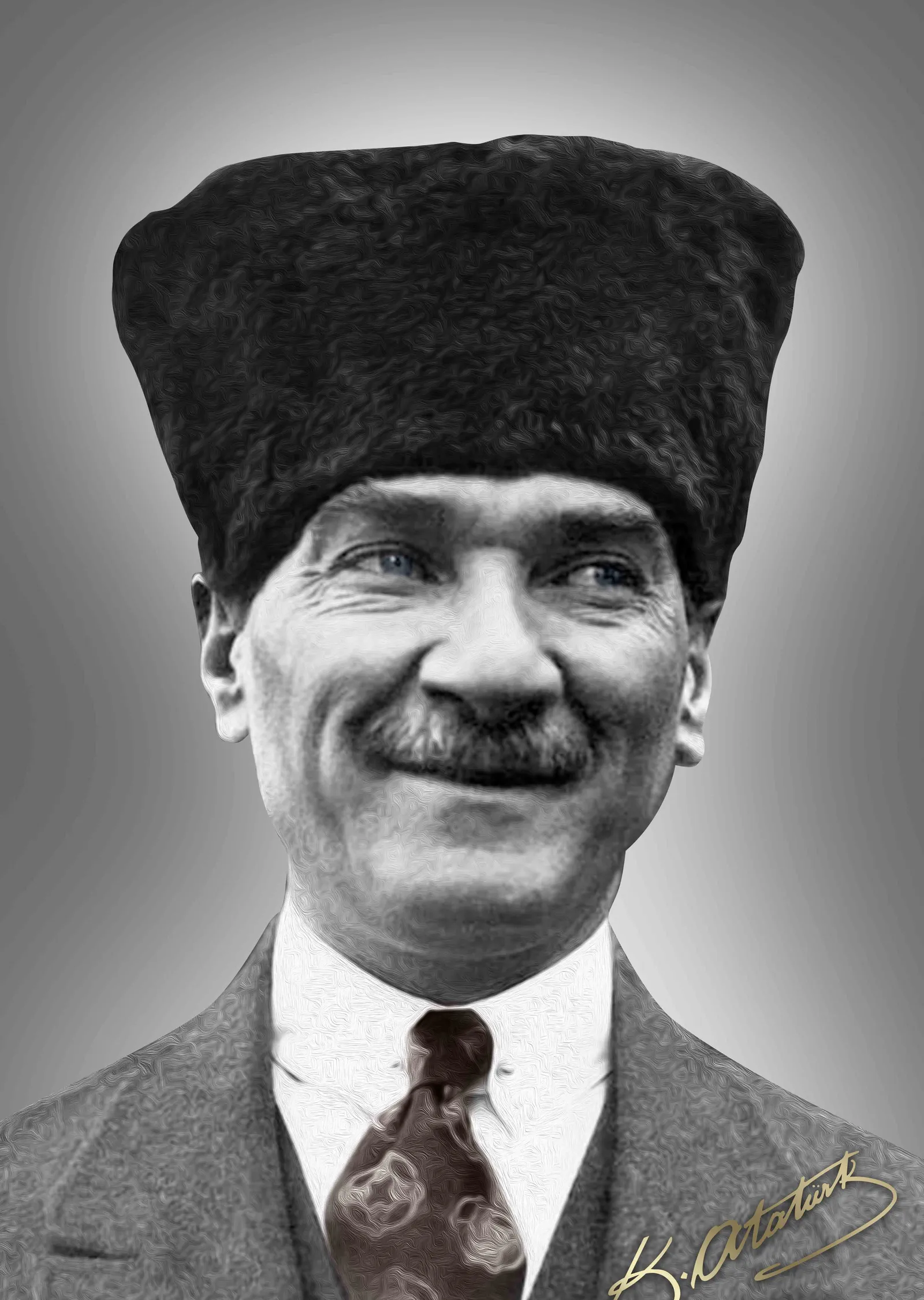 Gülümseyen Kalpaklı Atatürk Portresi metal tablo