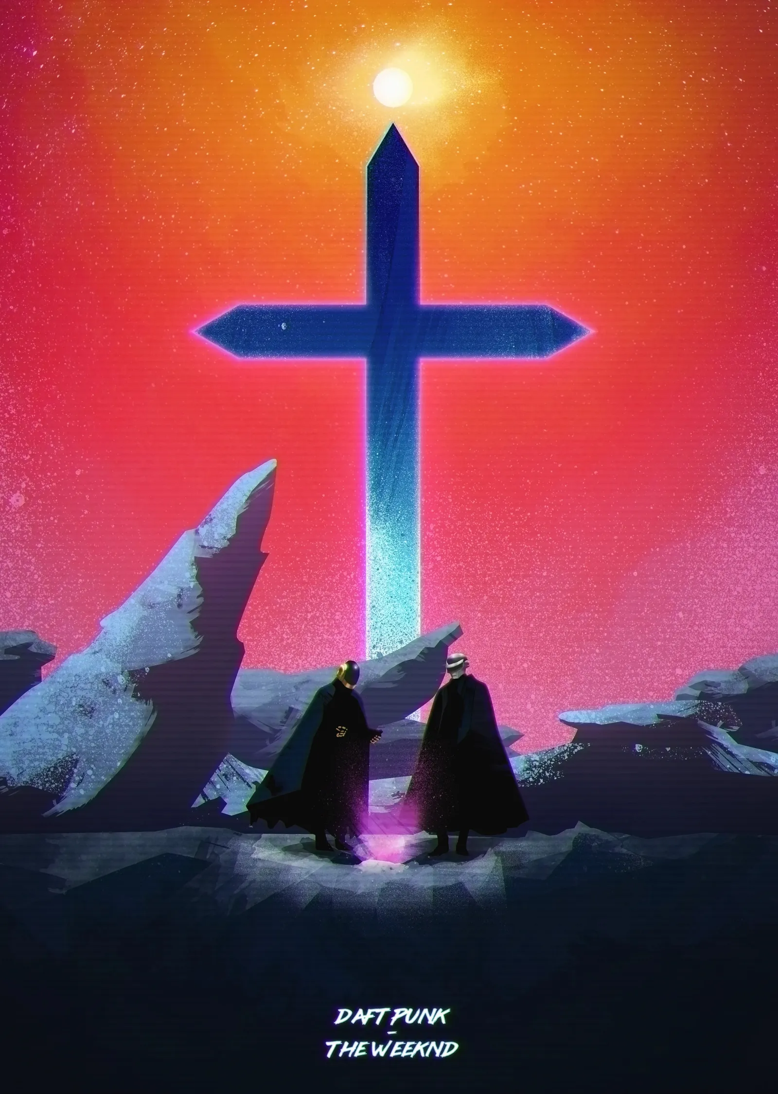 Daft Punk ve The Weeknd: Çapraz Yıldız metal tablo