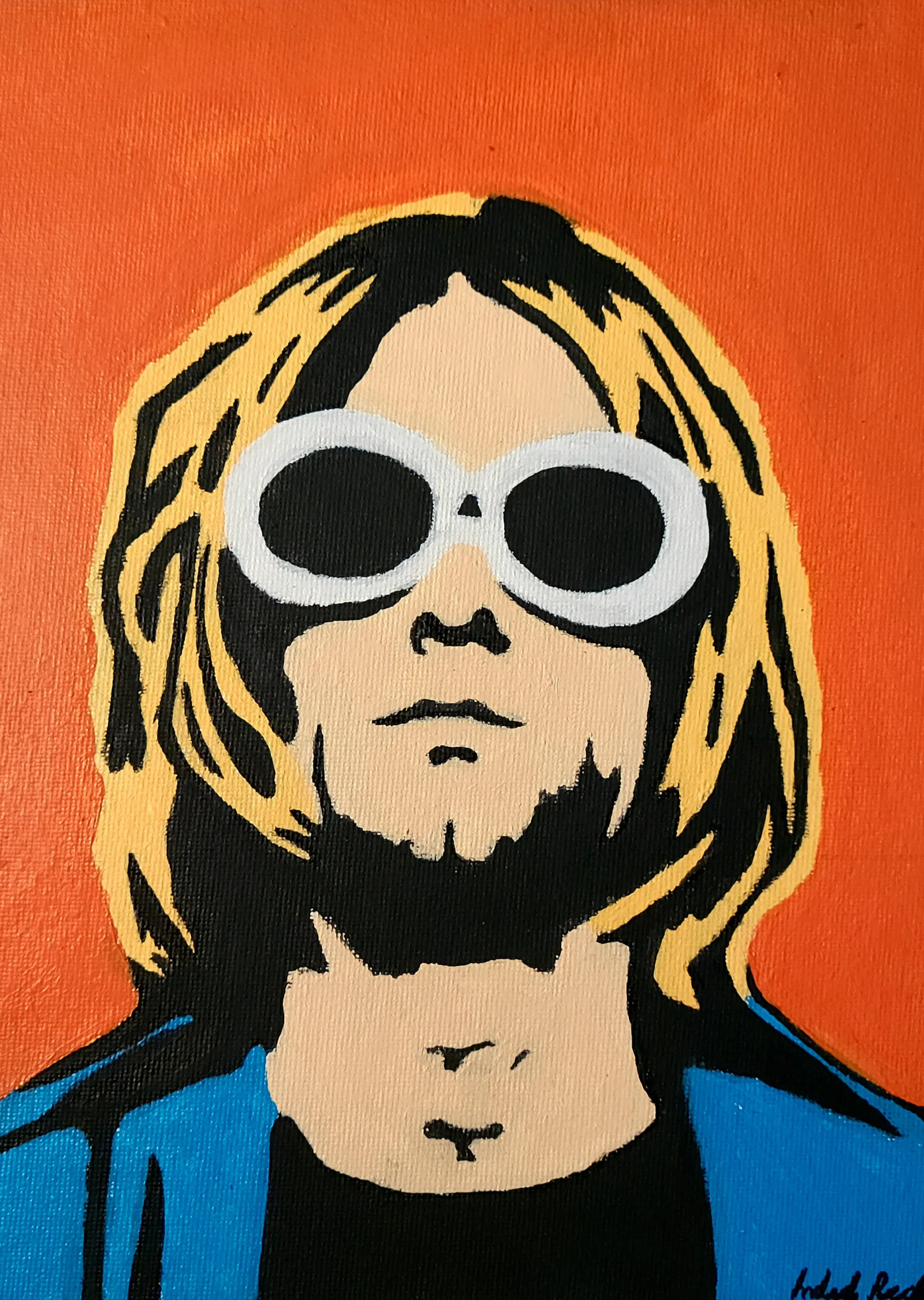 Kurt Cobain - Turuncu Arka Planlı Portre metal tablo