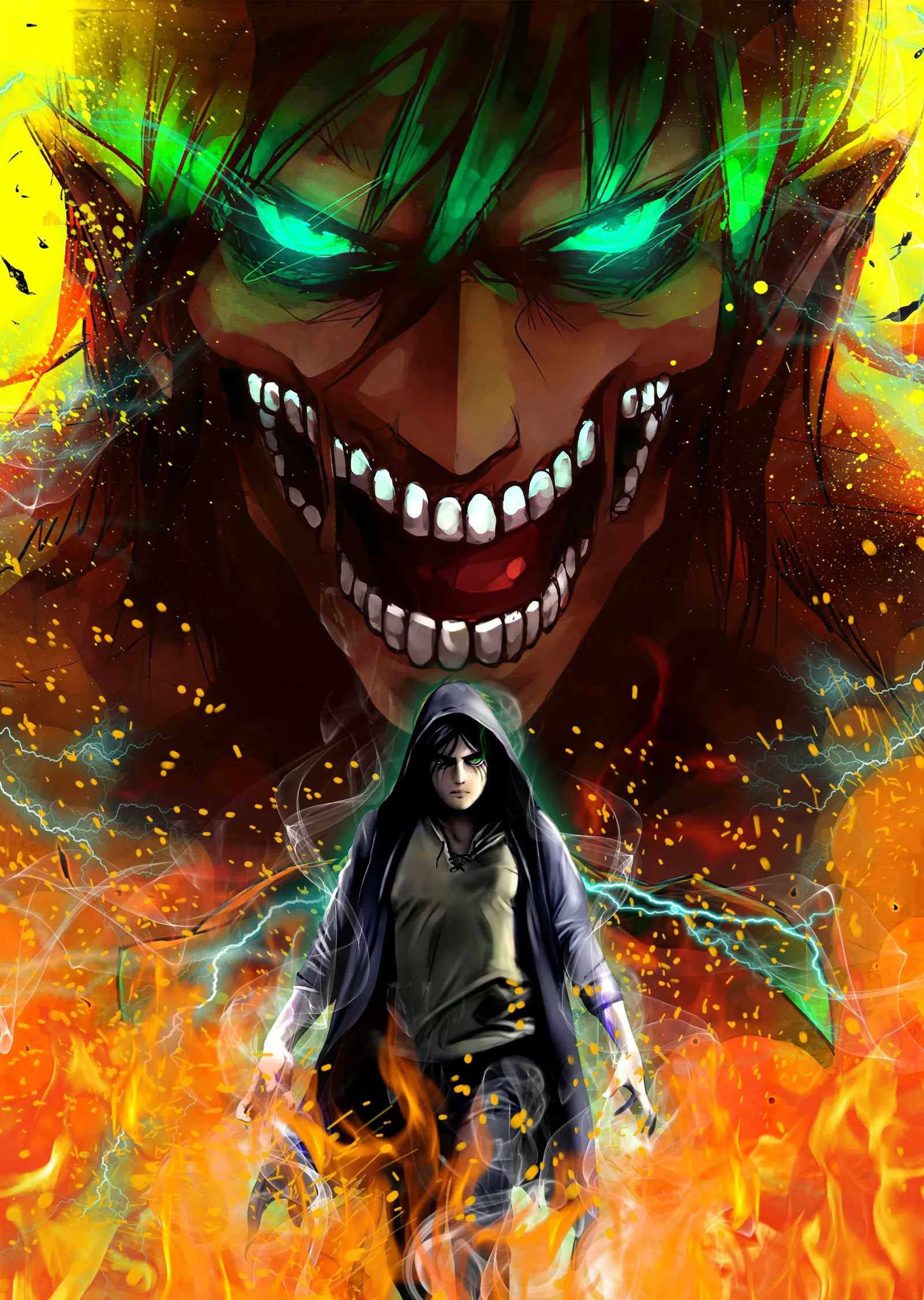 Anime Fantezi Alevli Sahne metal tablo
