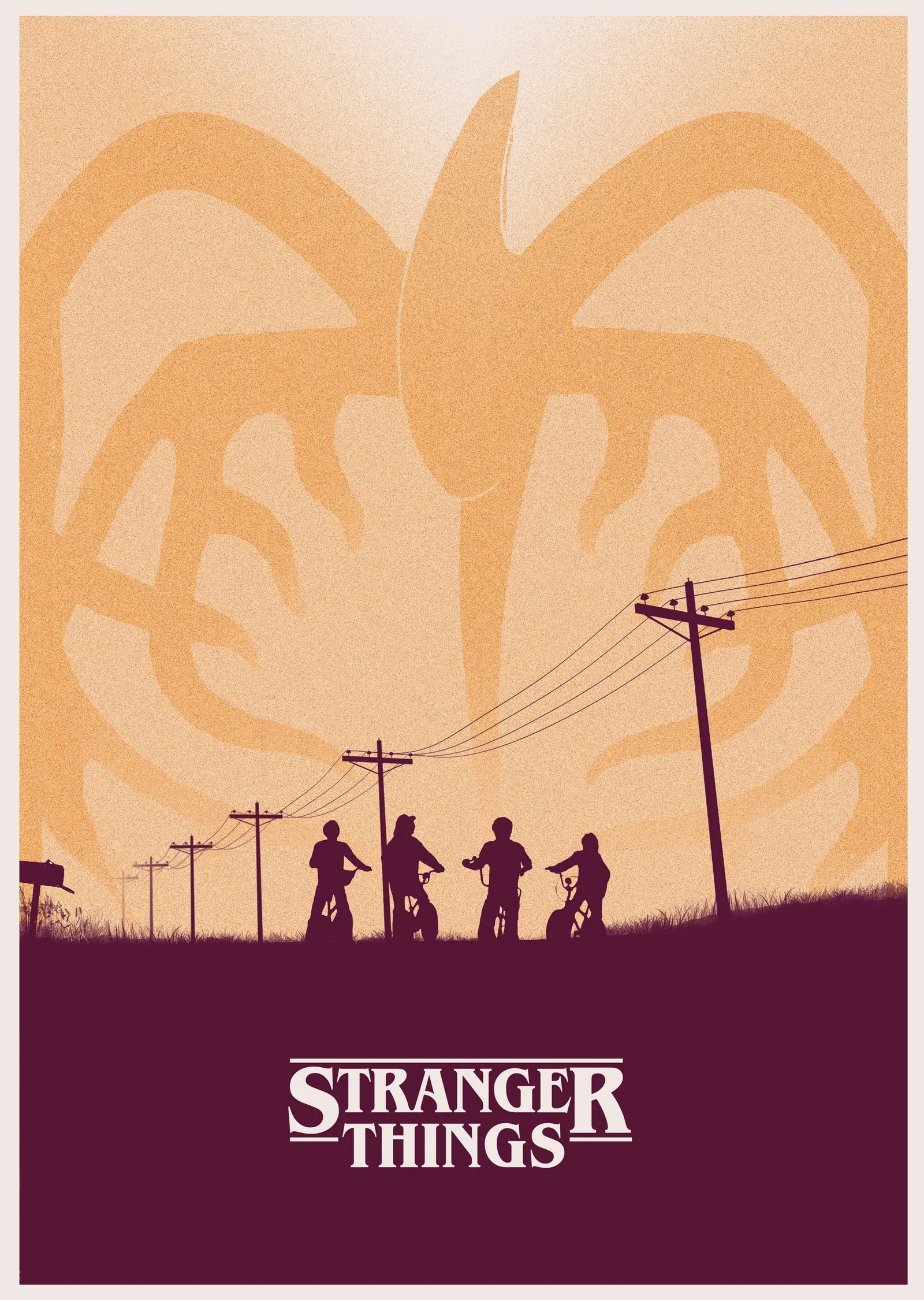 Stranger Things - Turuncu Gökyüzü ve Çocuk Silüetleri metal tablo