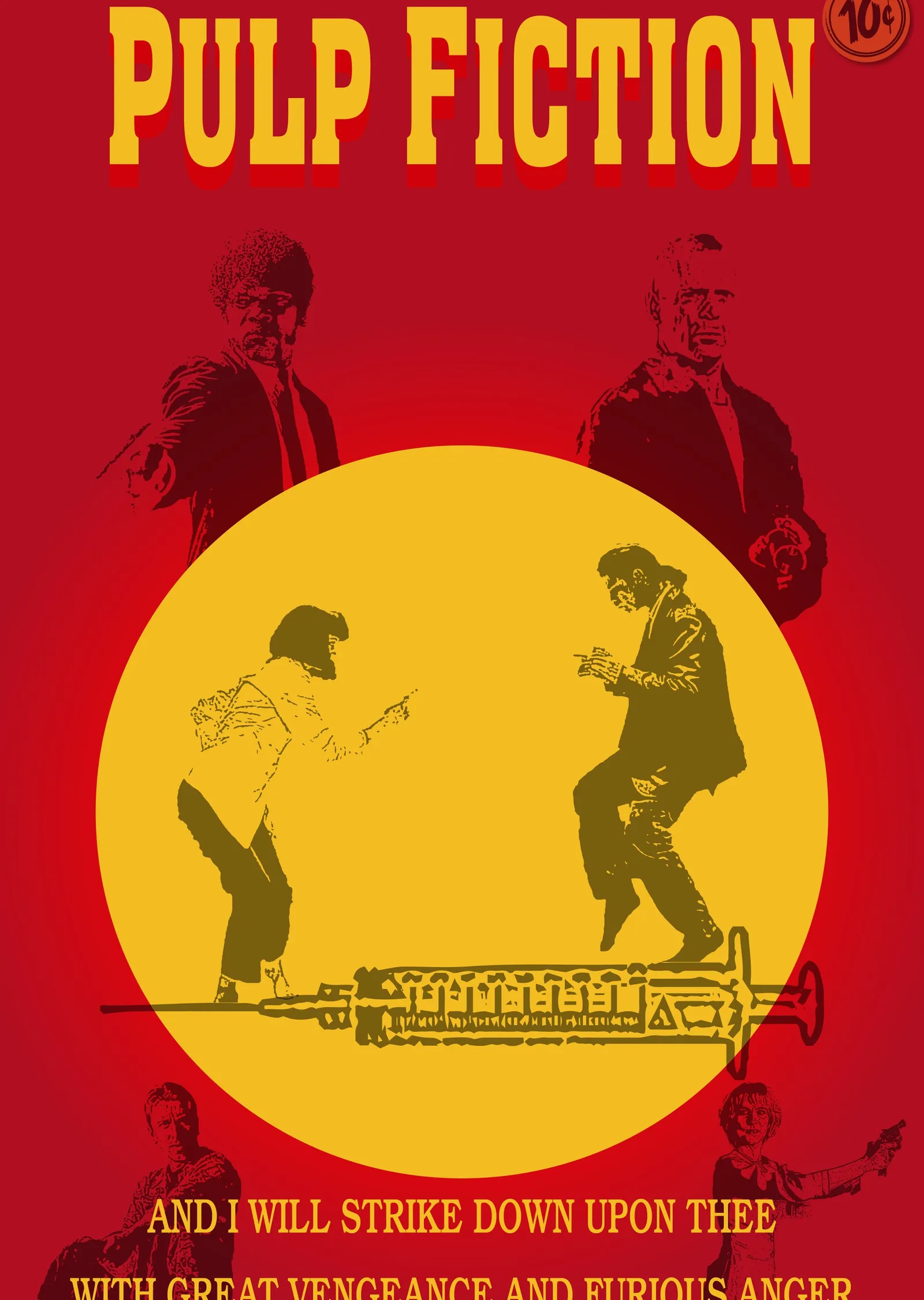 Kırmızı Fonlu Pulp Fiction metal tablo