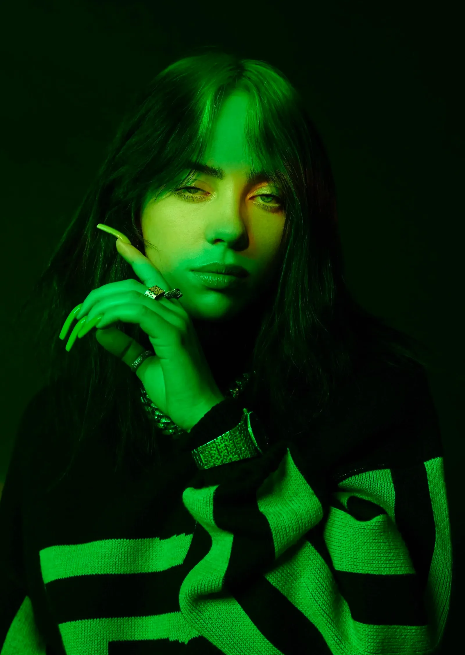 Billie Eilish Neon Yeşil Portre metal tablo