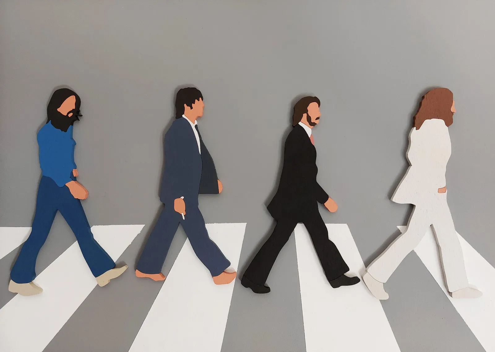 The Beatles: Abbey Road - Ahşap Figürlerle Çapraz Geçiş metal tablo