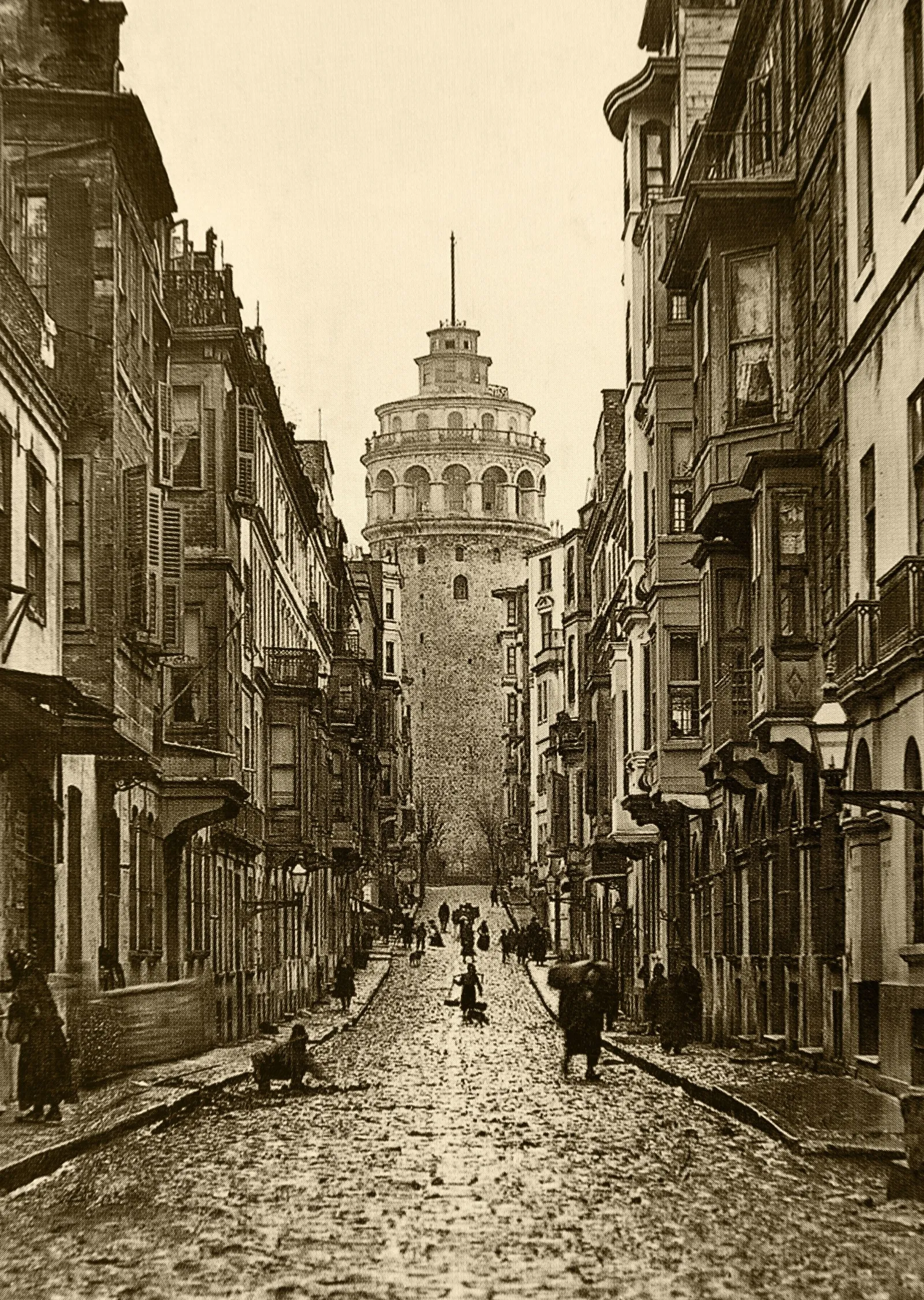 Vintage Galata Kulesi Sokak Manzarası metal tablo