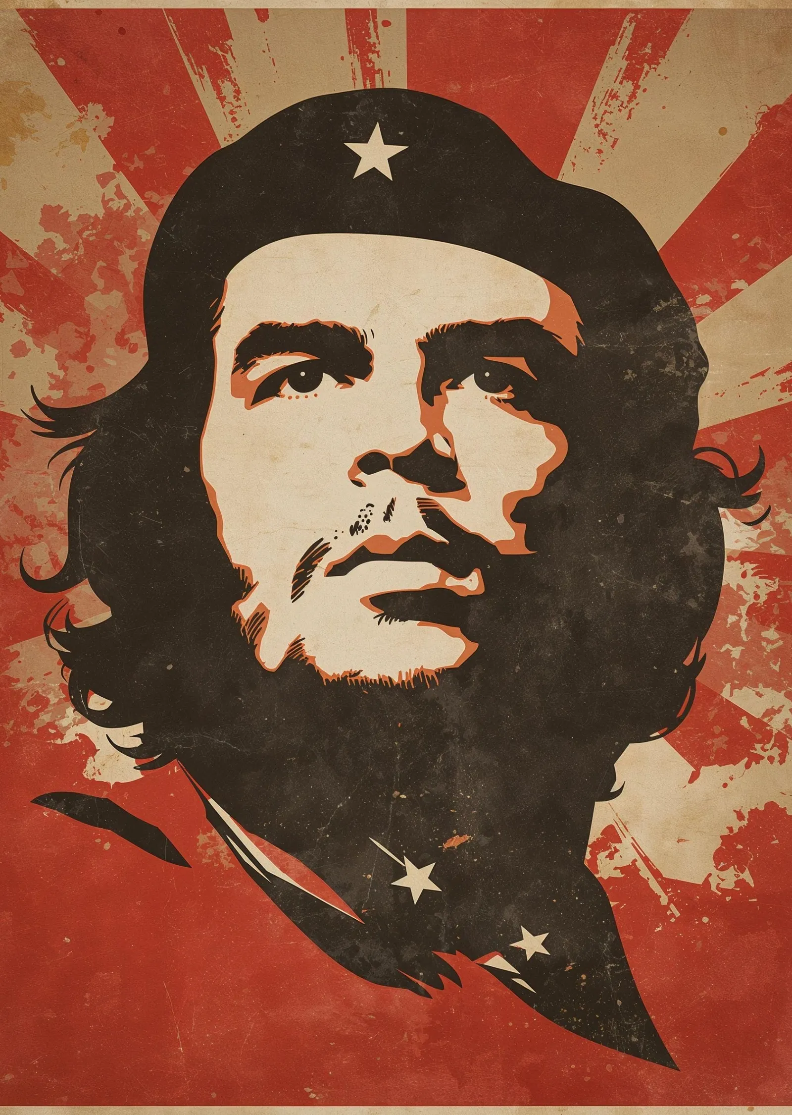 Kırmızı Güneş Yıldızlı Che Guevara Portresi metal tablo
