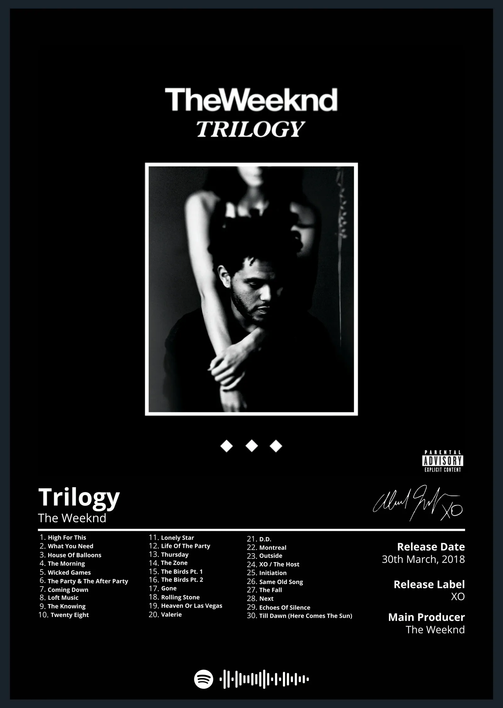 The Weeknd Trilogy metal tablo