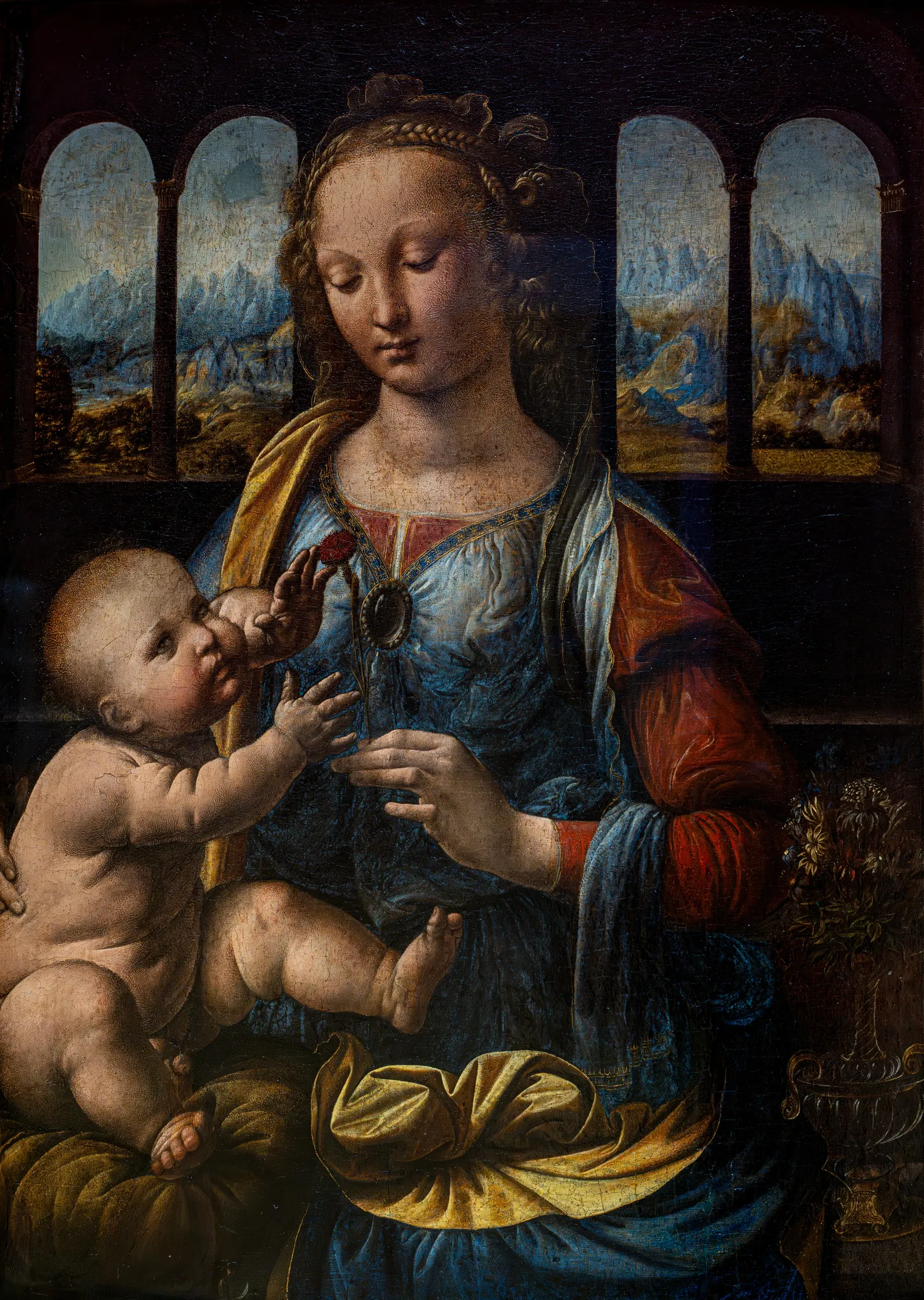 Karanfil ile Madonna metal tablo