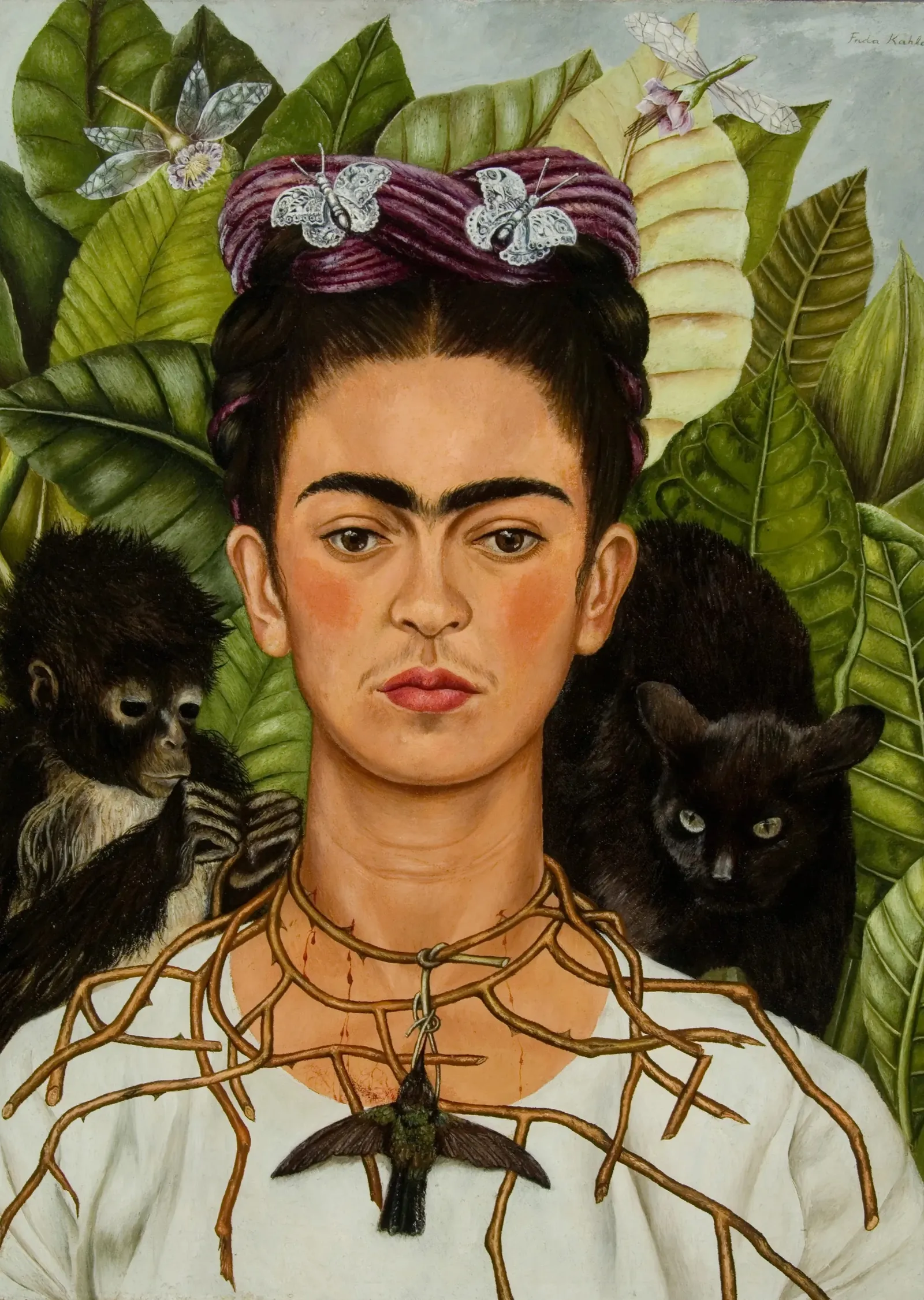Dikenli Kolye ve Sinek Kuşu ile Otoportre - Frida Kahlo metal tablo
