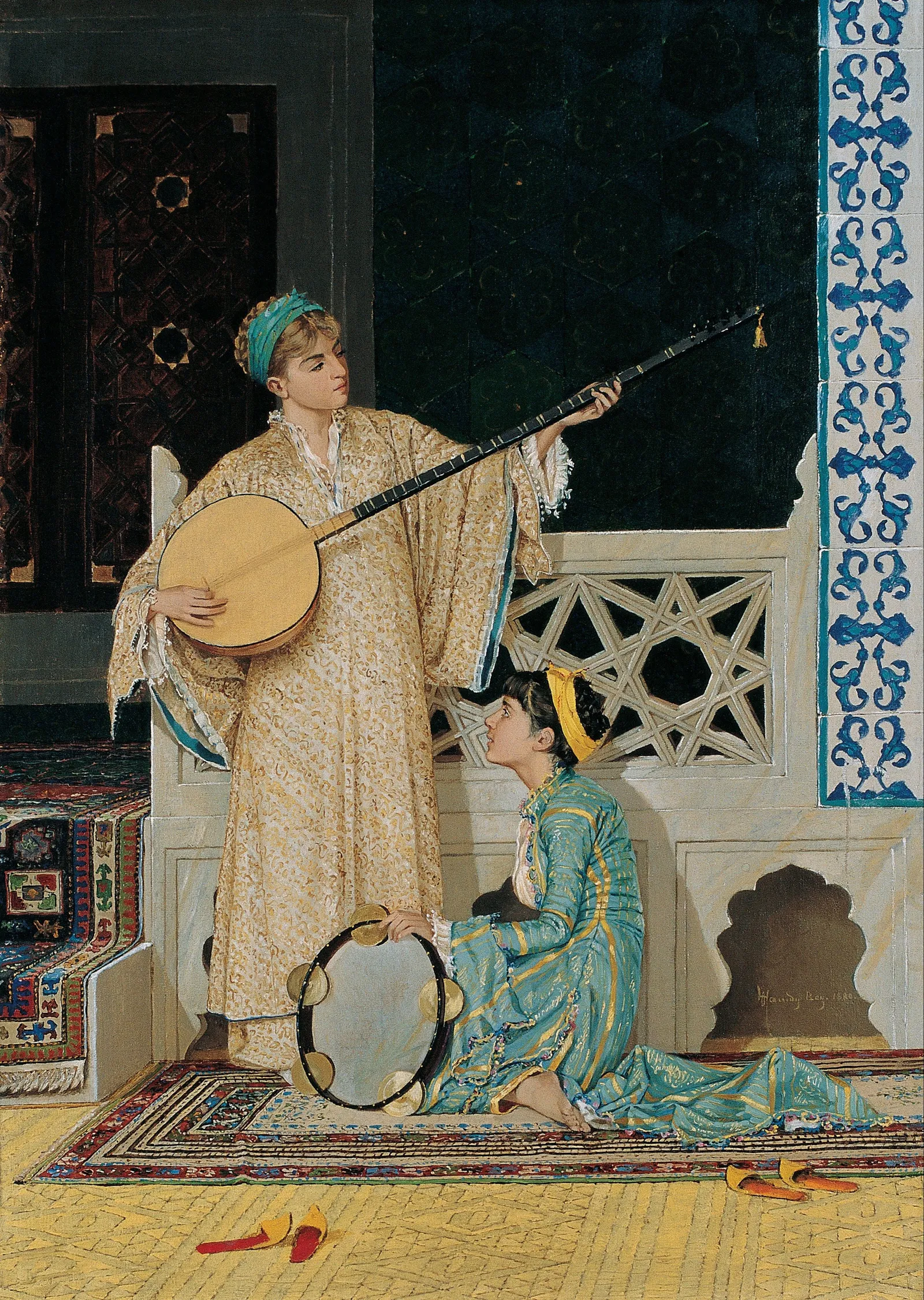 İki Müzisyen Kız - Osman Hamdi Bey metal tablo