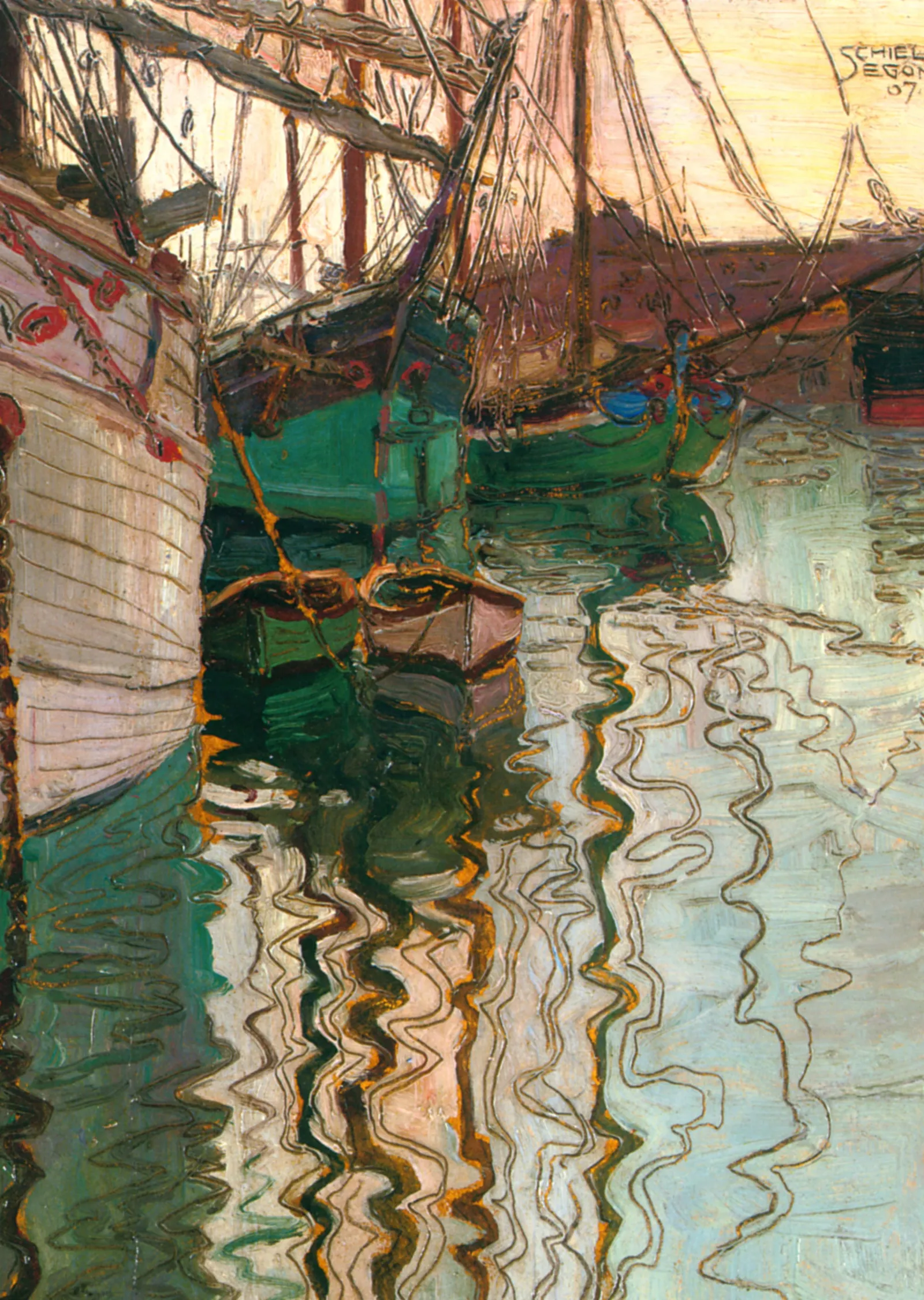 Trieste Limanı - Schiele metal tablo