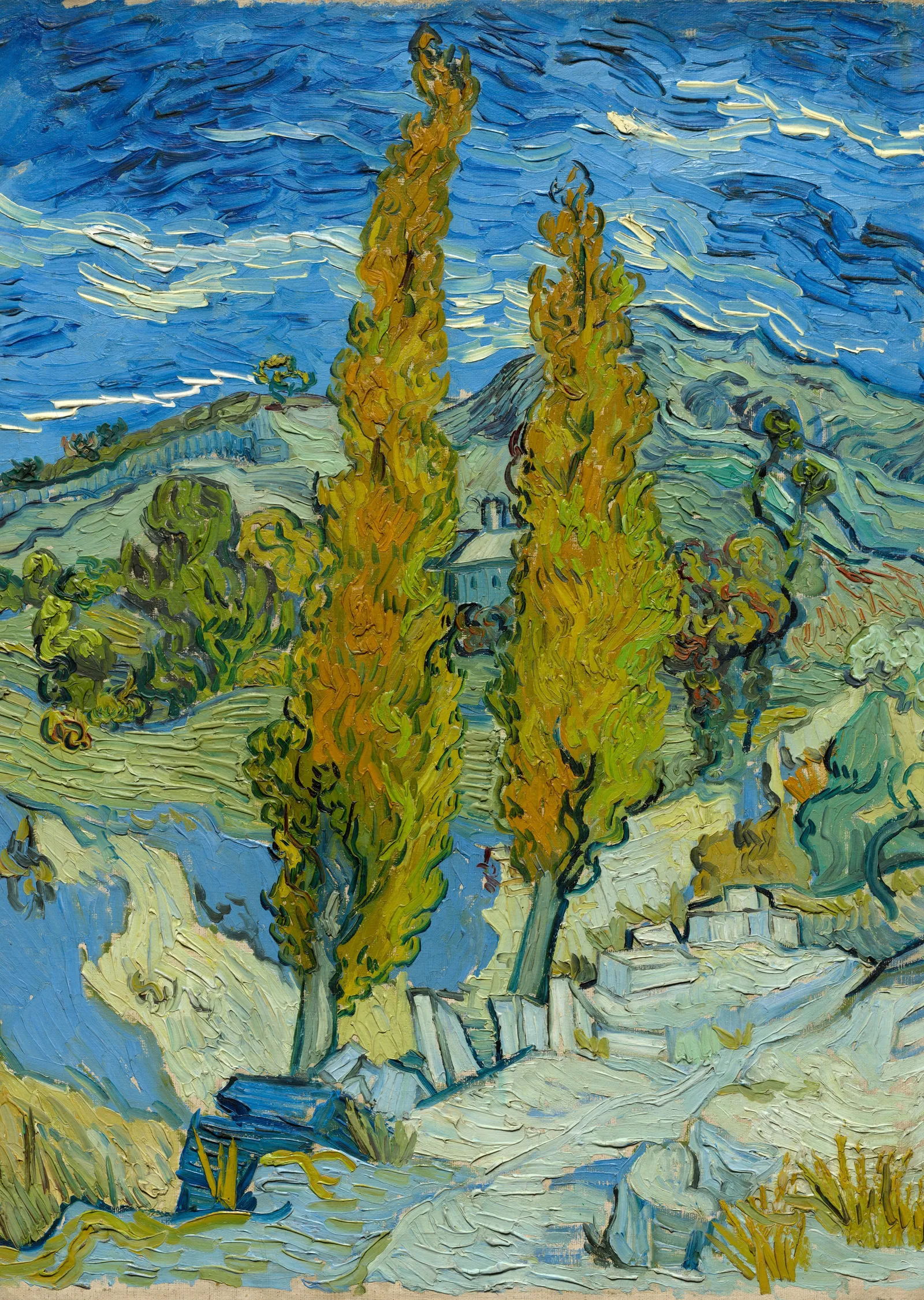 Saint-Rémy'deki İkiz Kavaklar - Van Gogh metal tablo