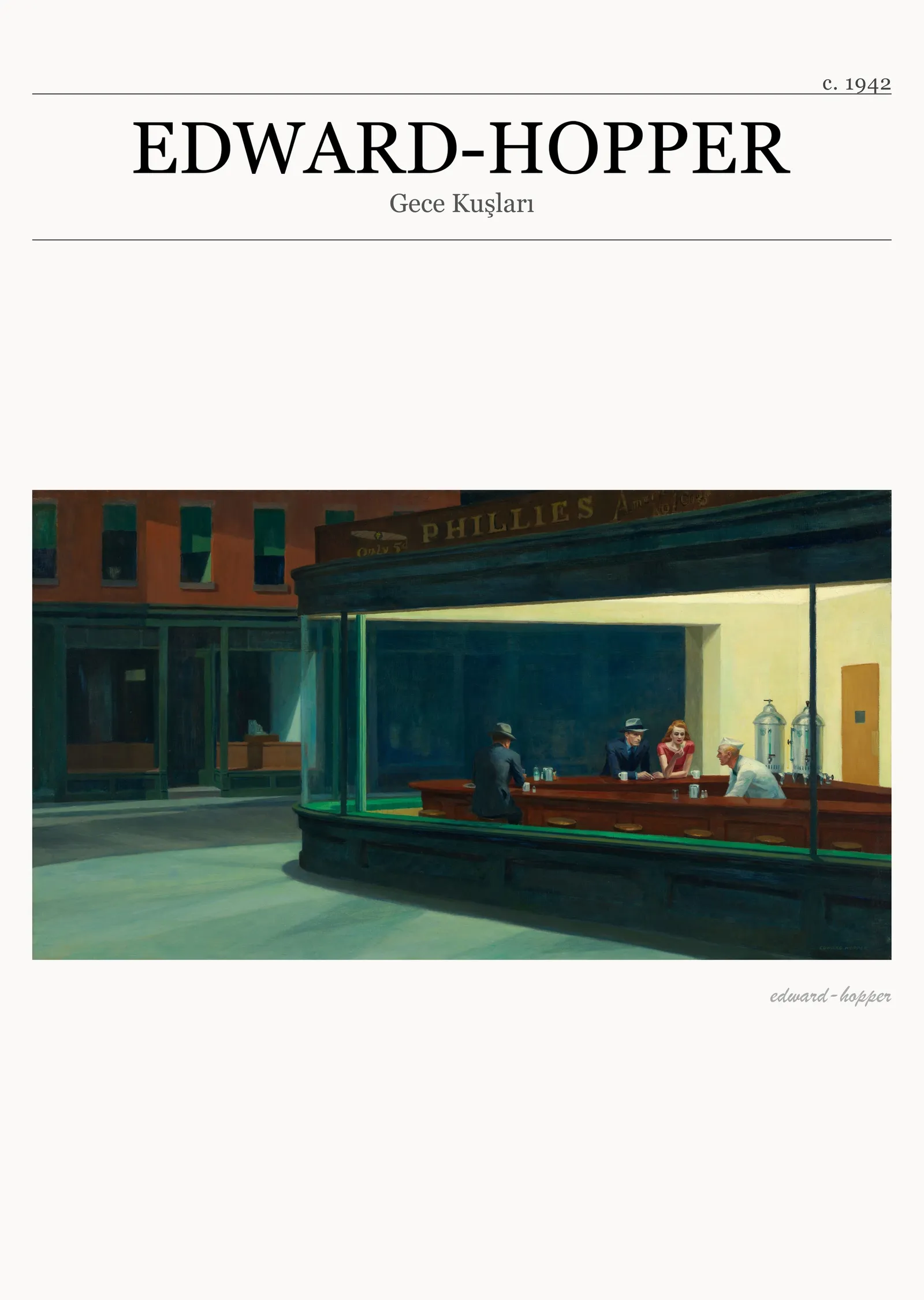 Edward Hopper - Gece Kuşları metal tablo