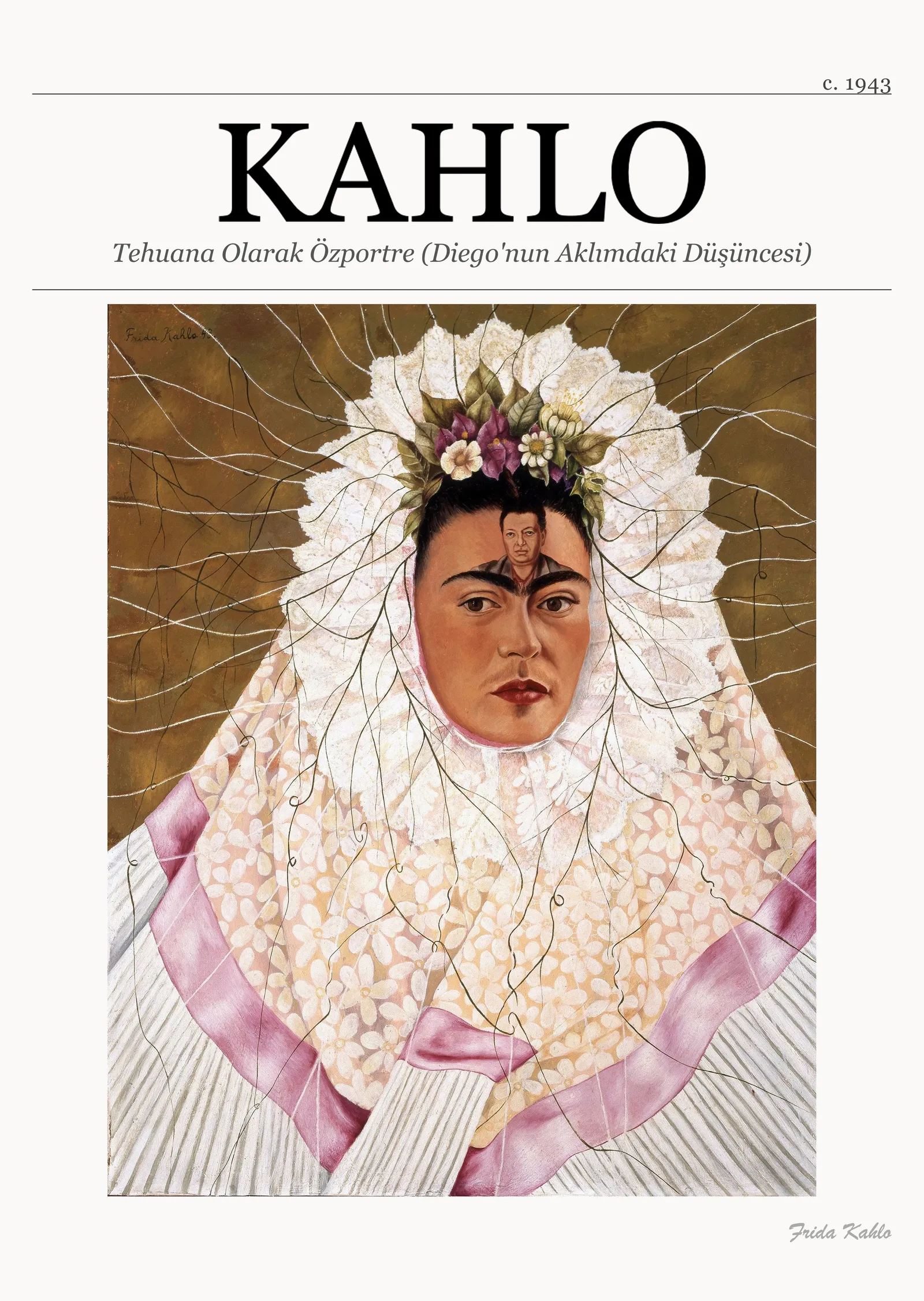 Tehuana Olarak Özportre (Diego'nun Aklımdaki Düşüncesi) - Frida Kahlo metal tablo