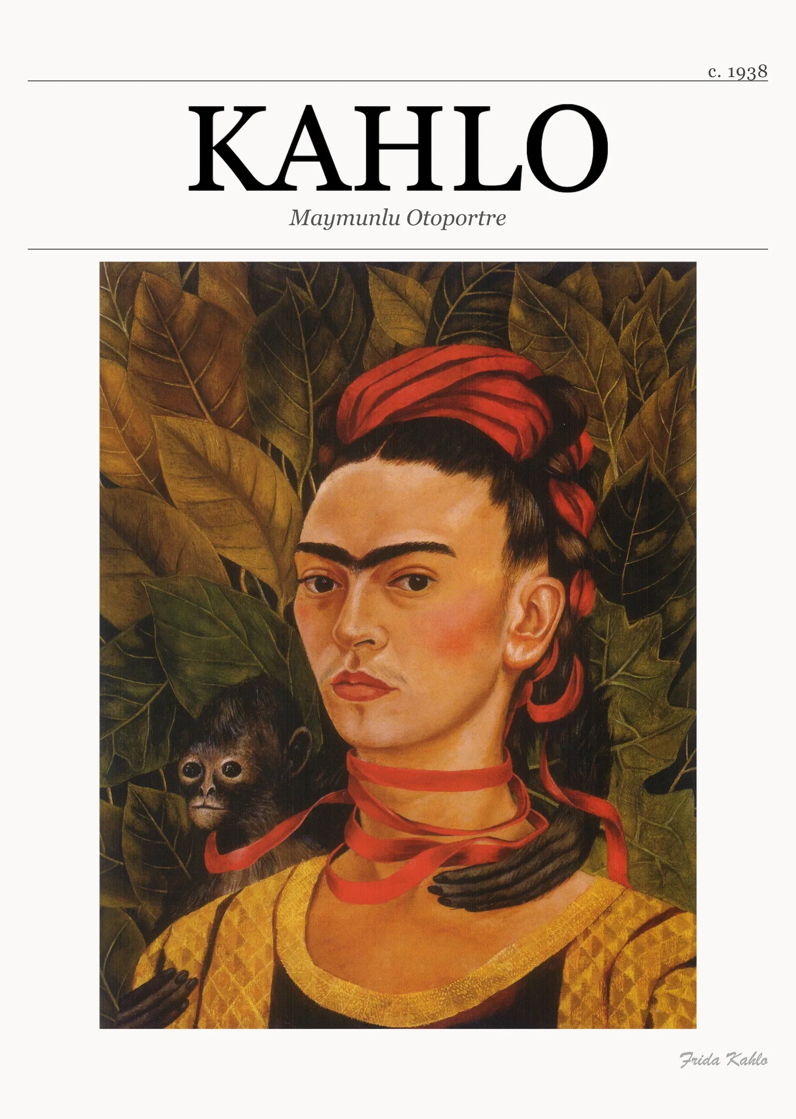 Frida Kahlo - Maymunlu Otoportre metal tablo