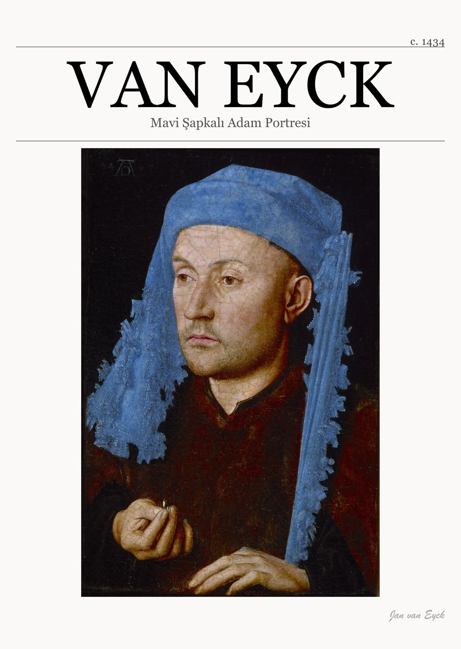 Mavi Şapkalı Adam Portresi - Van Eyck metal tablo