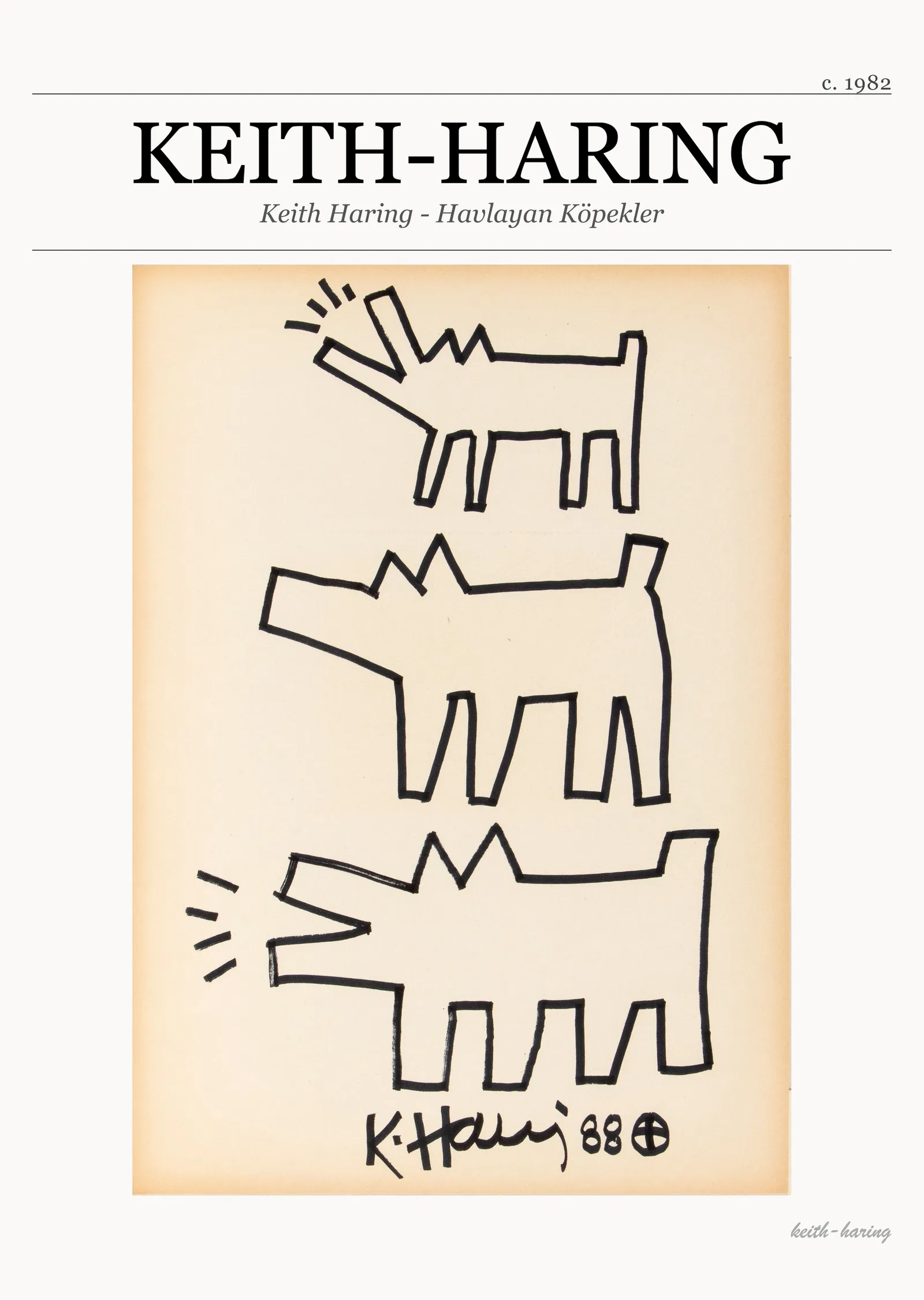 Keith Haring - Havlayan Köpekler metal tablo