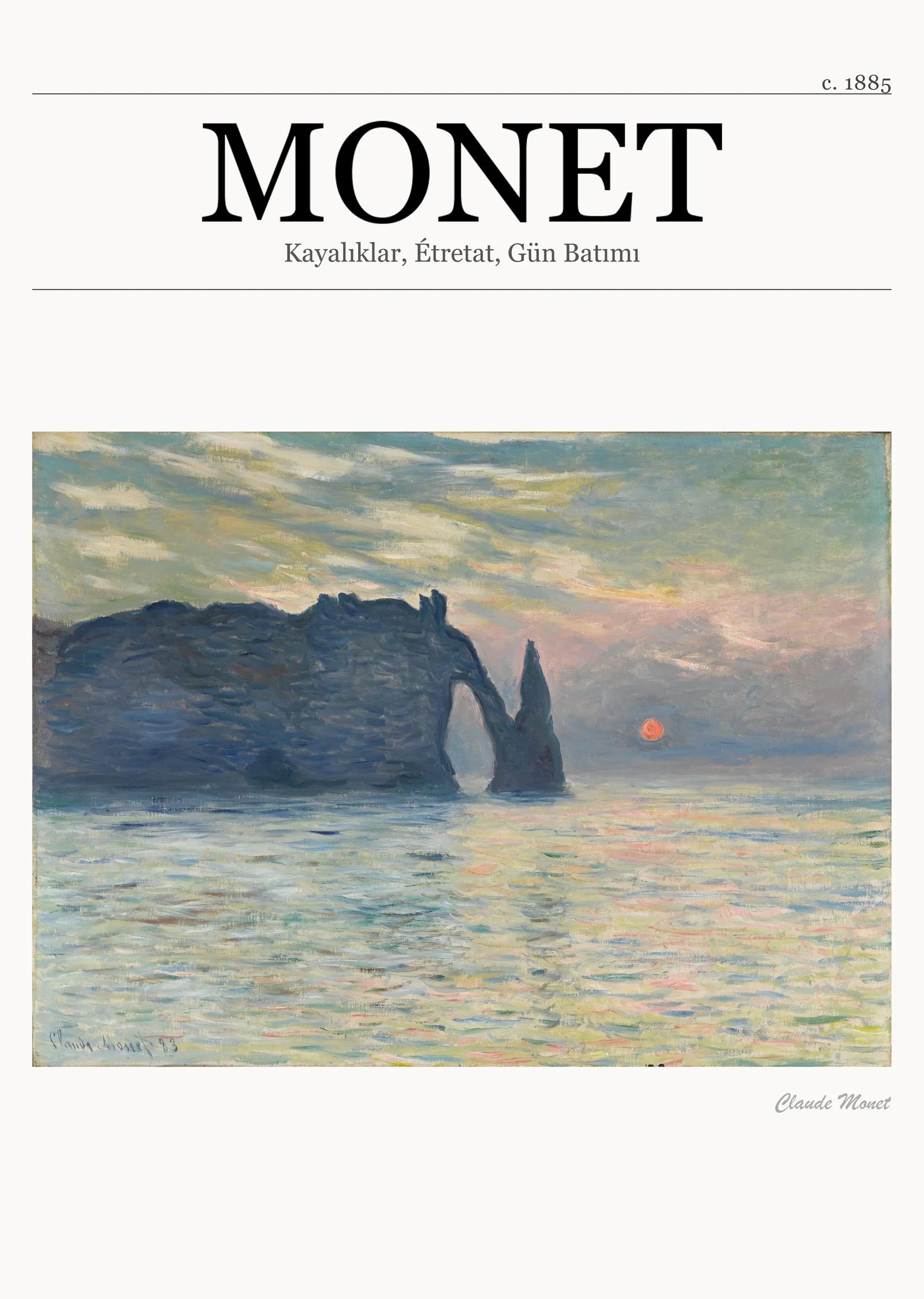 Kayalıklar, Étretat, Gün Batımı - Monet metal tablo