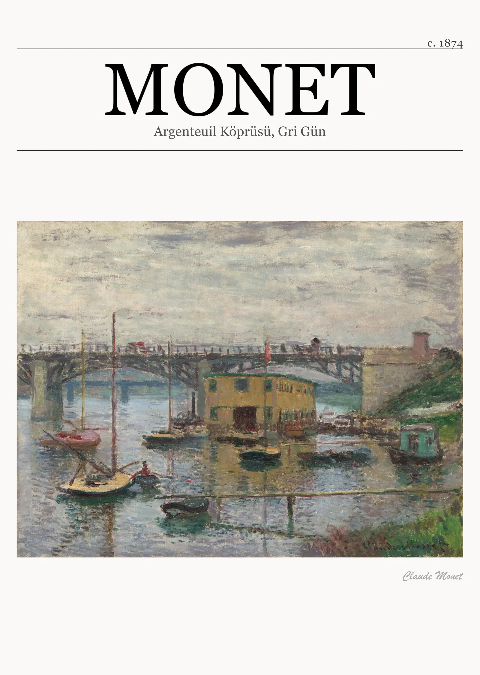Argenteuil Köprüsü, Gri Gün - Monet metal tablo