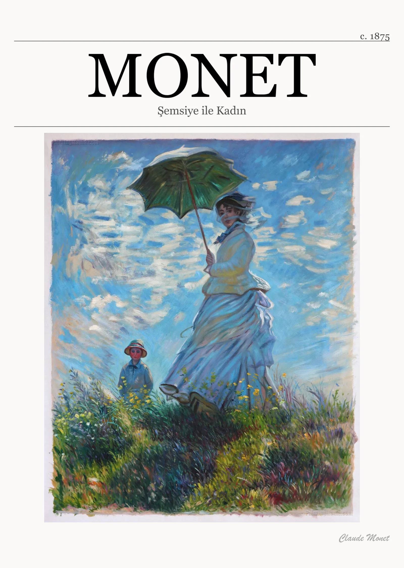 Şemsiye ile Kadın - Monet metal tablo