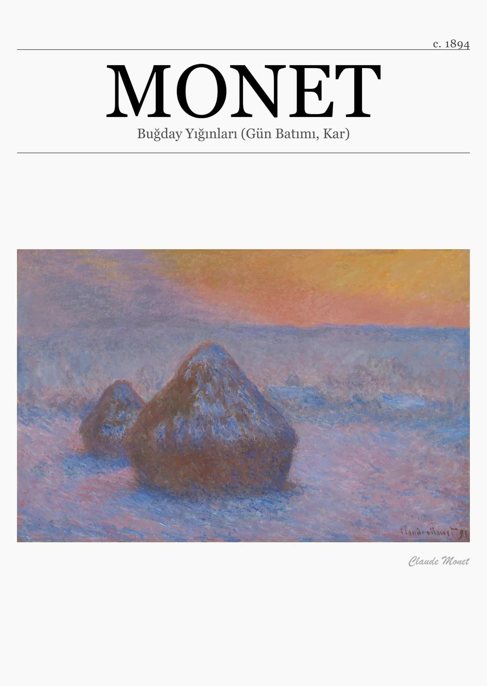 Buğday Yığınları (Gün Batımı, Kar) - Monet metal tablo
