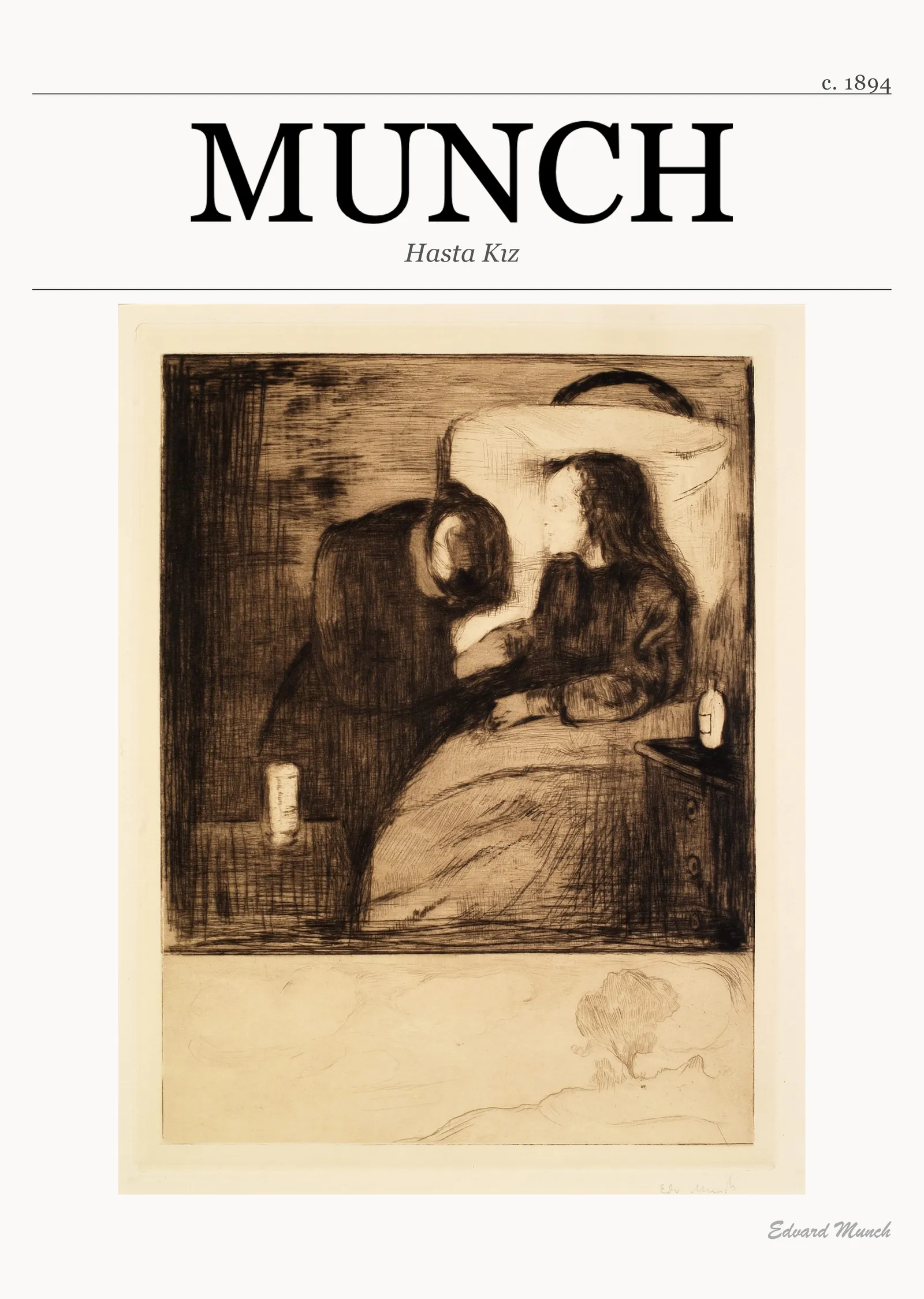 Hasta Kız - Munch metal tablo